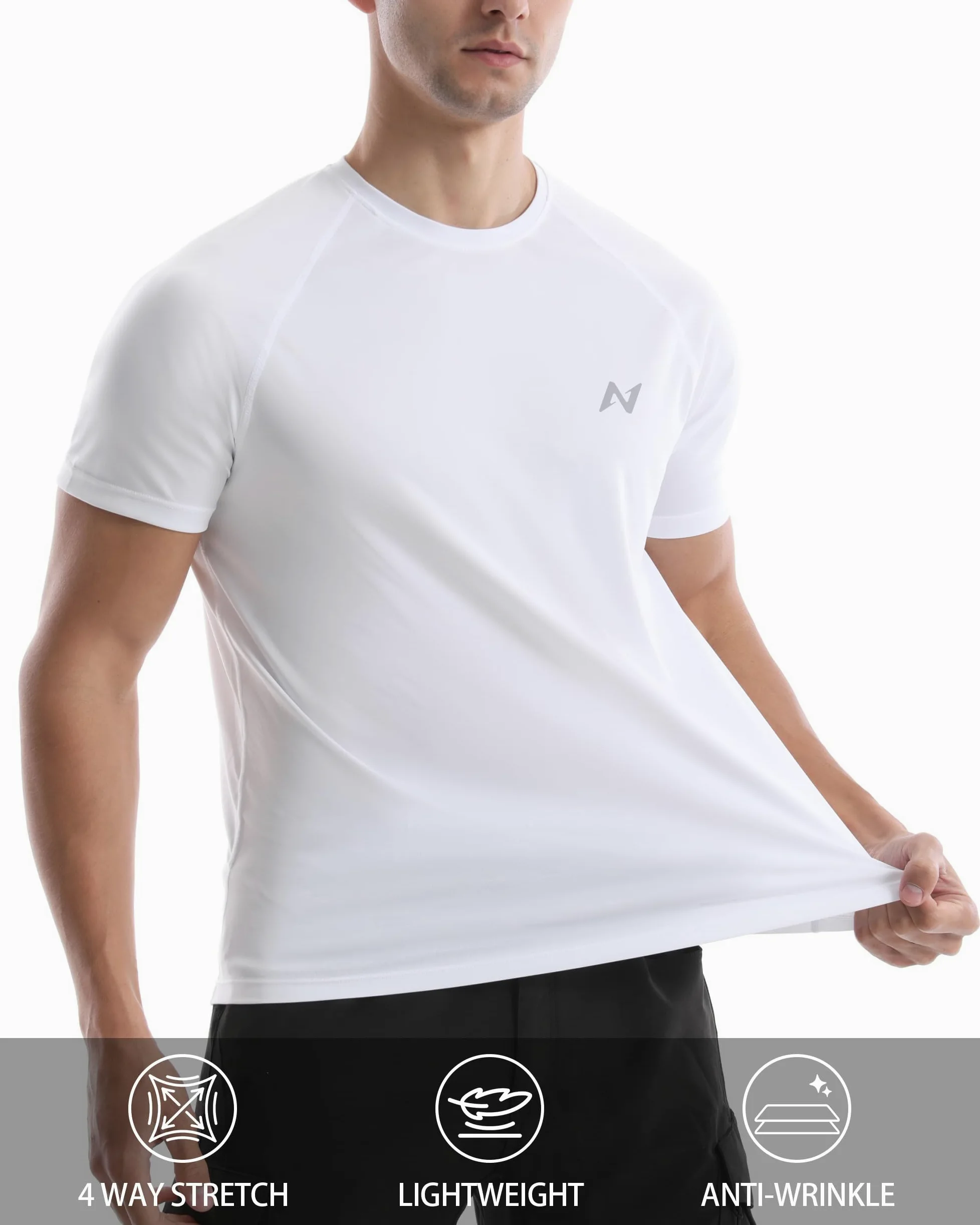 isnowood Camiseta de natación de Manga Corta para Hombre, Camiseta de protección Solar UPF 50+, de Secado rápido, para Playa, Pesca, Blanco, Large