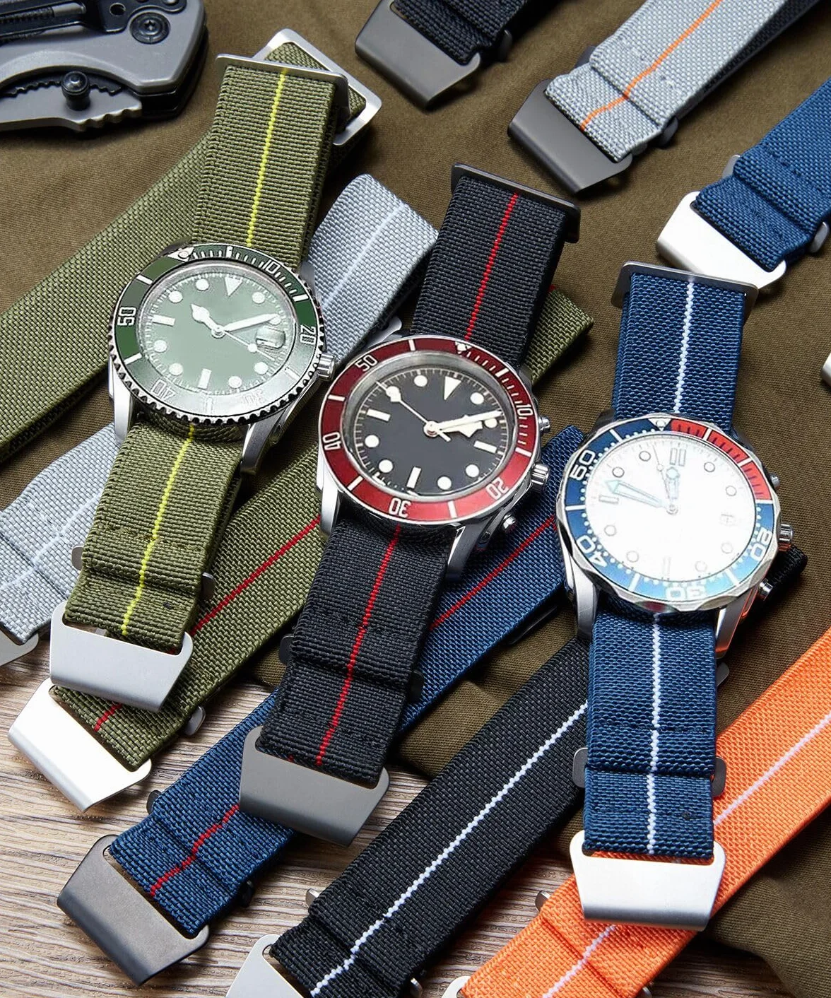 BINLUN Elástico Nylon Correa Reloj Marina Nacional Cierre de Gancho Correa para Reloj Calidad Alta con Hebilla Negra Plateada para Hombre Mujer 18/20/22mm