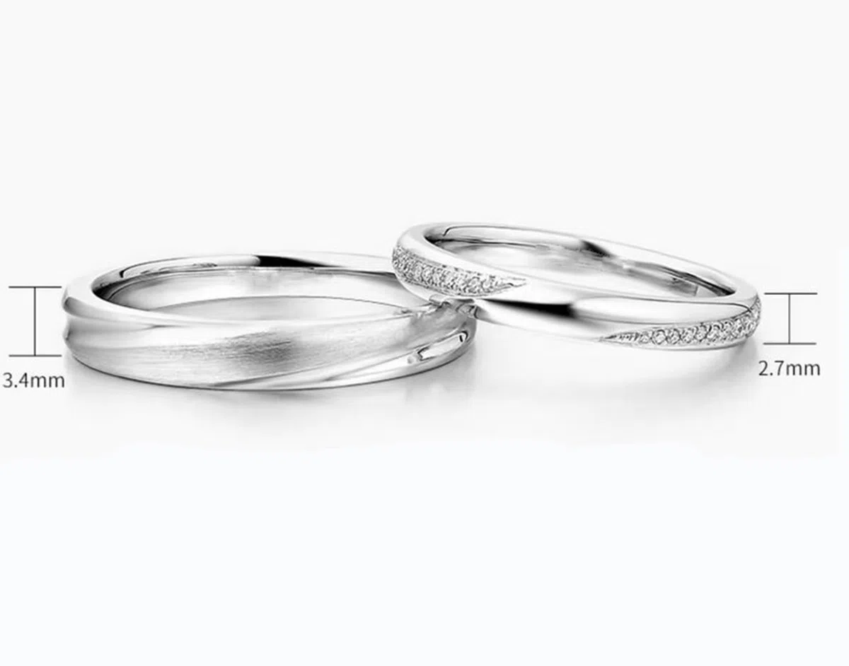 Anillos de compromiso de oro blanco 375, alianzas de boda de oro real de 9 quilates, sin piedras preciosas, anillo de banda de 3,4 mm, para hombre, talla 70 (22,3)