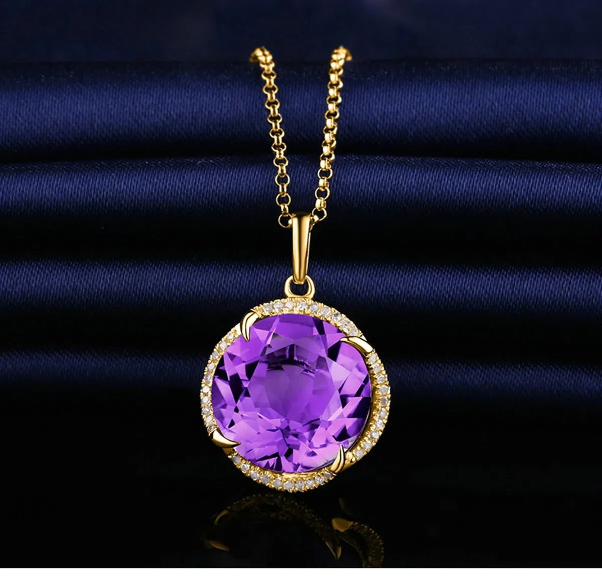 Collar de mujer de oro de 18 quilates, amatista, amatista real, diamante de flores, color morado, regalo de aniversario para ella