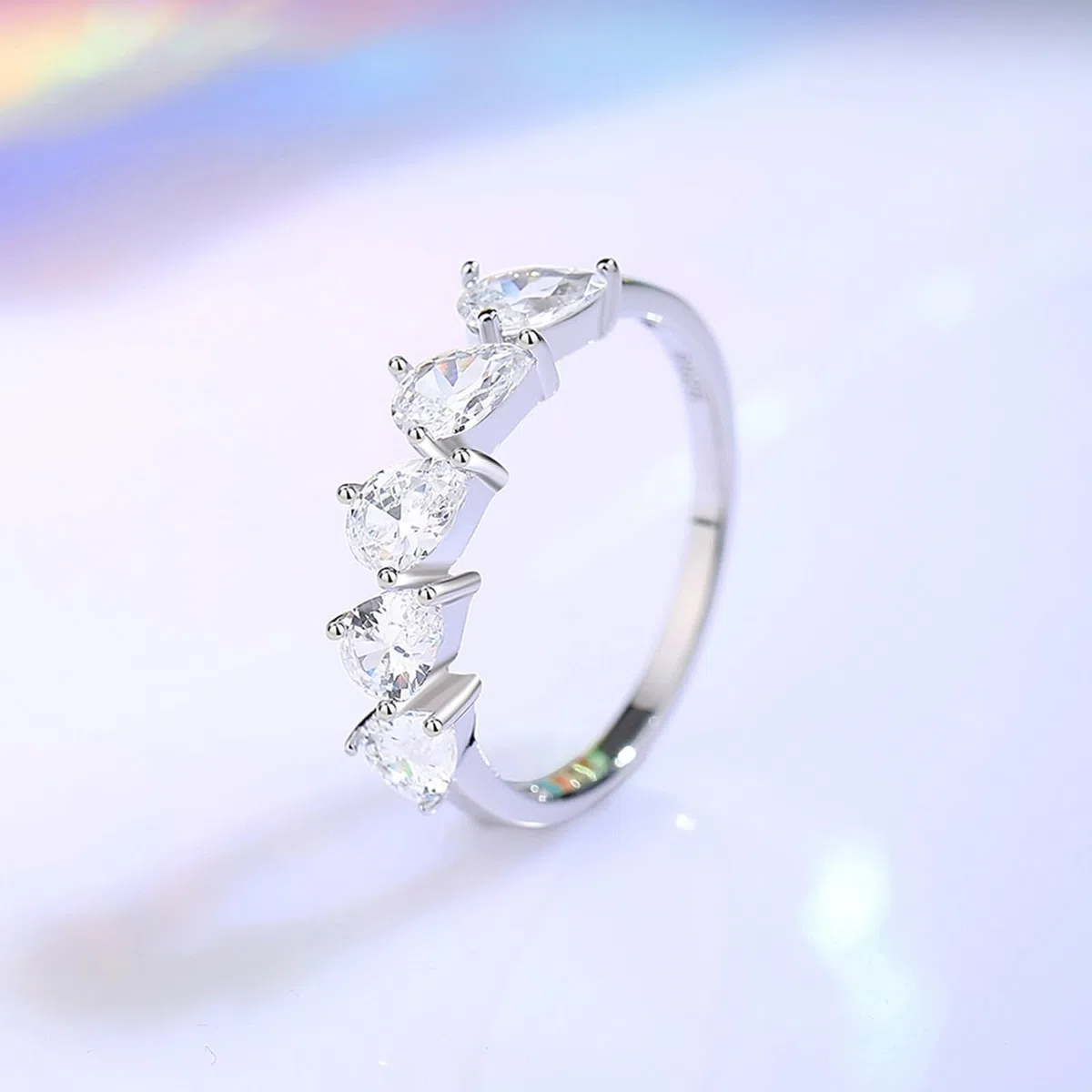 Anillo de Matrimonio para mujer, juego de anillos de boda de 4 x 6 mm, moissanita, oro blanco/platino 950