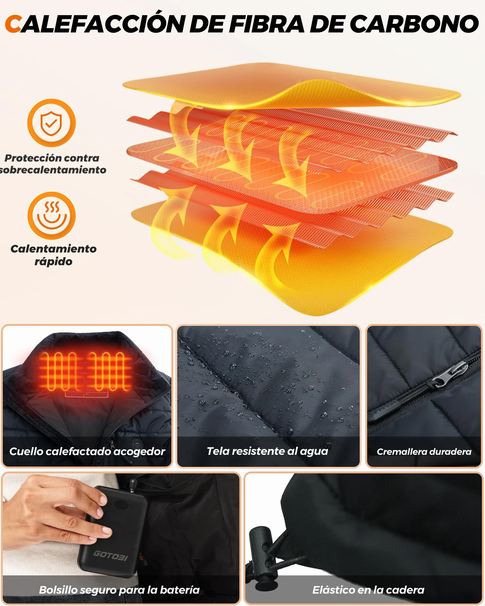 Chaleco Calefactable Hombre con Bateria de 16000mAh - Chaleco Calefactable con 9 Zonas de Calefacción y 3 Temperaturas Ajustables, Chaleco Calefactable para Actividades al Aire Libre