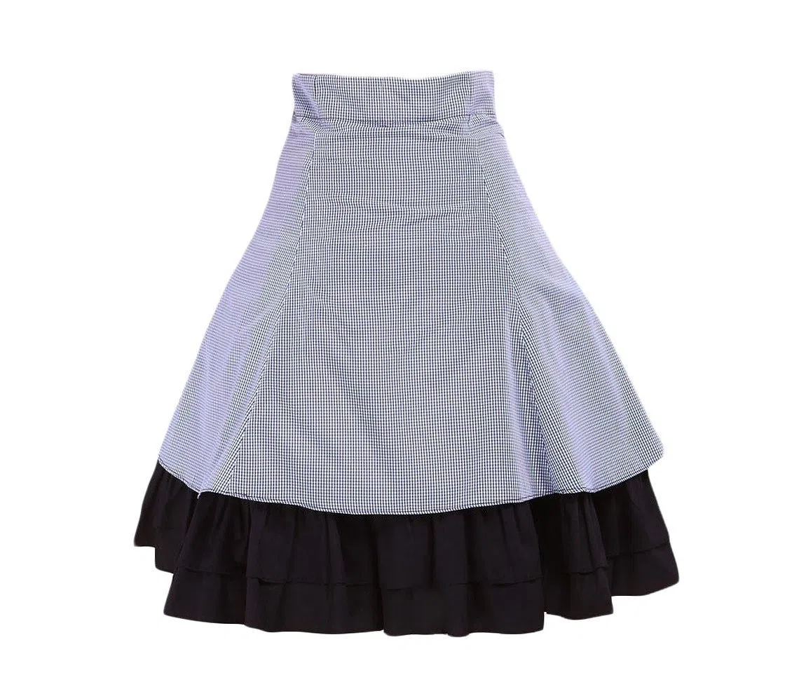 Antaina Gris Volantes Kawaii Vintage Victoriana Princesa Lolita Longitud de la Rodilla Midi Plisada Falda