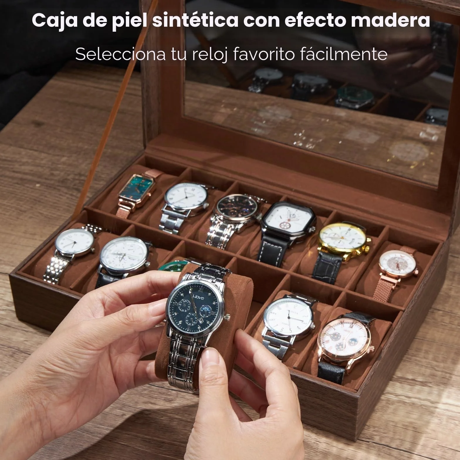 Caja Relojes con 12 Compartimentos, Ohuhu Caja para Relojes con Tapa de Cristal y Cojín ExtraíbleRegalo para Cumpleaños Día del Padre Navidad