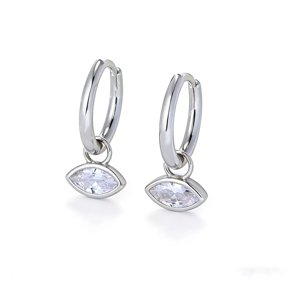 Pendientes colgantes de oro blanco para mujer, aro simple de oro blanco de 14 quilates con moissanita marquesa, aretes de aro para mujer, madre, esposa, hija
