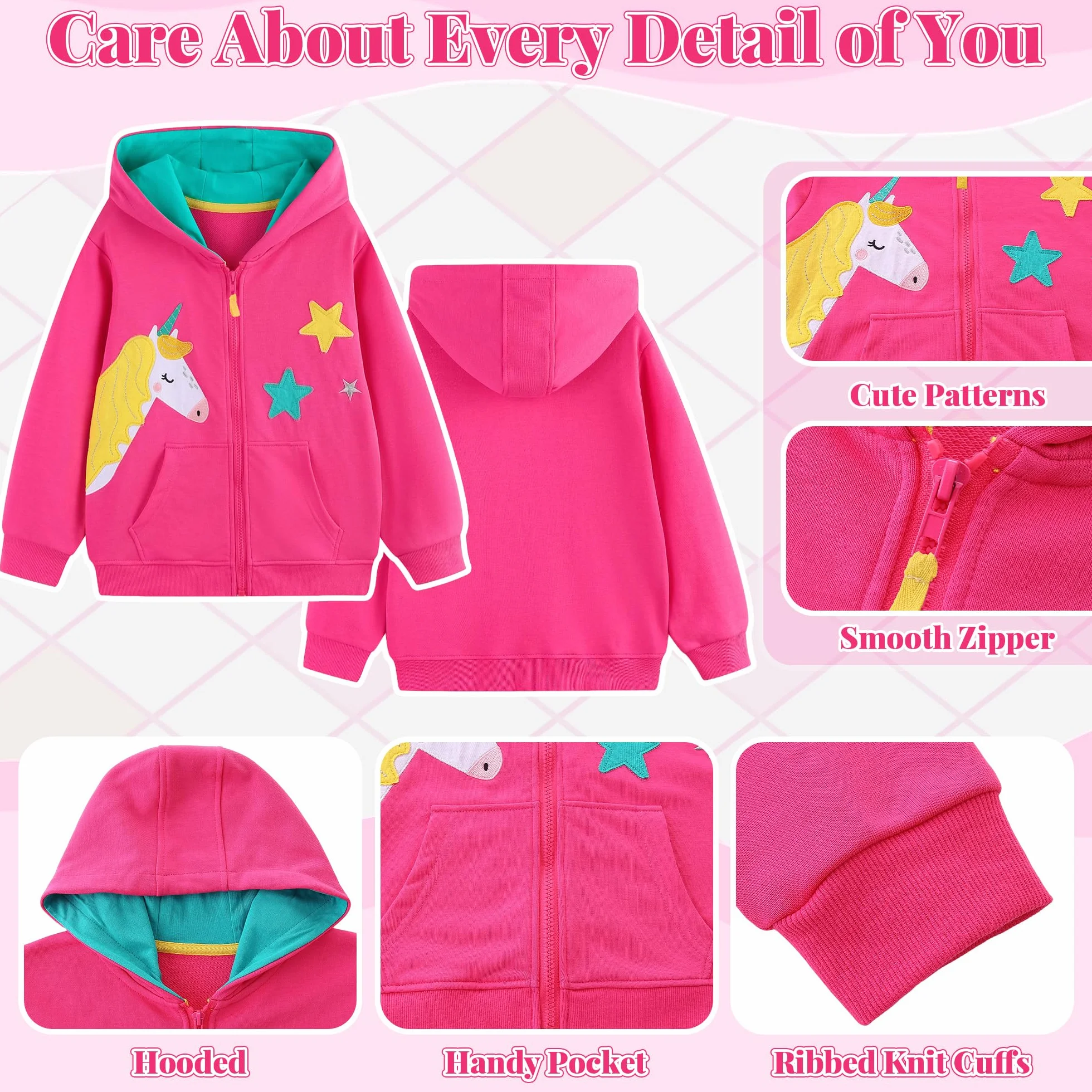 Sudadera con Capucha y Cremallera Niñas Algodón Mangas Largas Casual Chaqueta Moda Lindo Animal Hoodie Tops con Bolsillos Ropa para Niña de 3 a 8 Años
