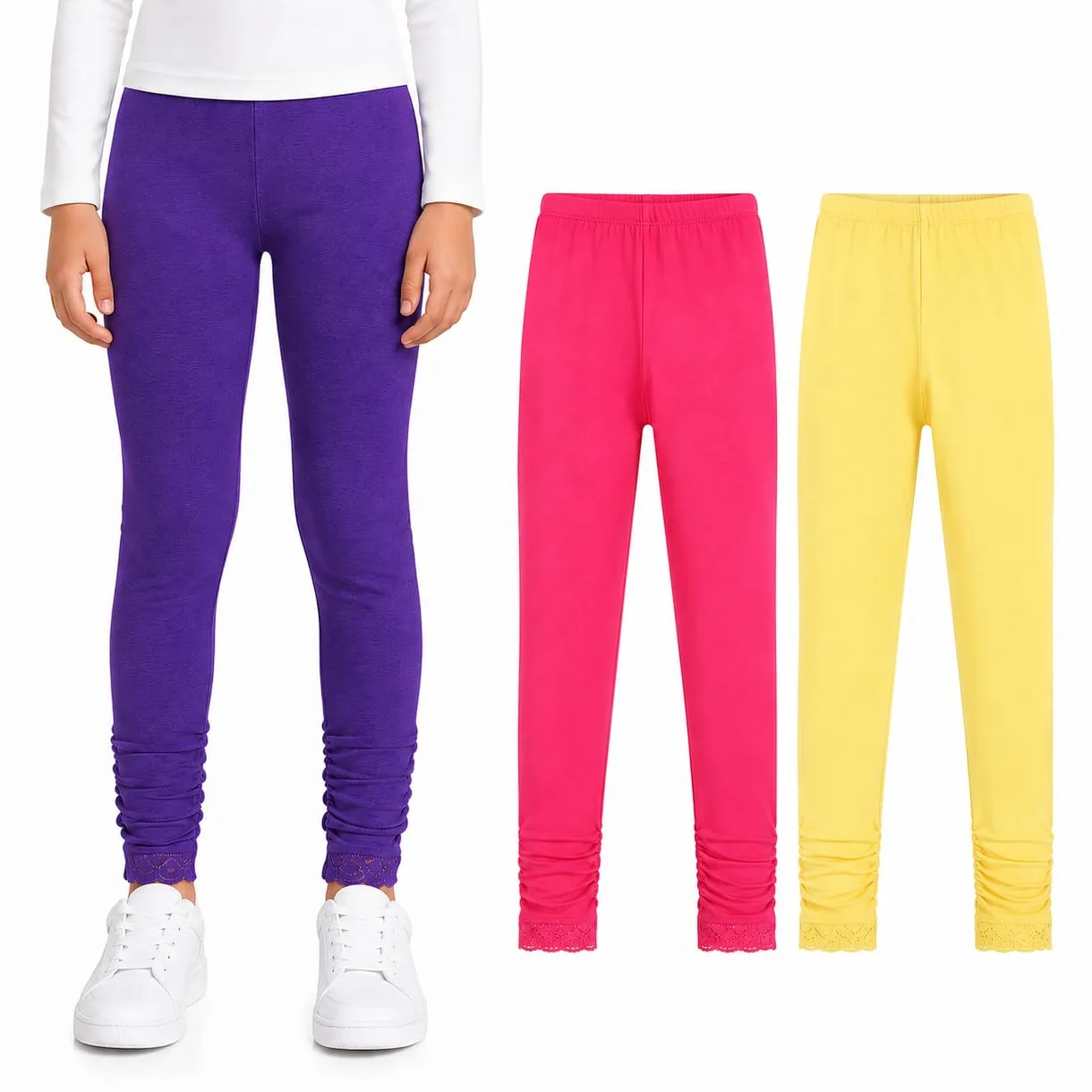 Bienzoe Niñas Algodón Elástico Leggings: Transpirable Yoga Mallas - Fiesta Ponte - Casual Jugar Lote de 3 Juego Paquete B 12