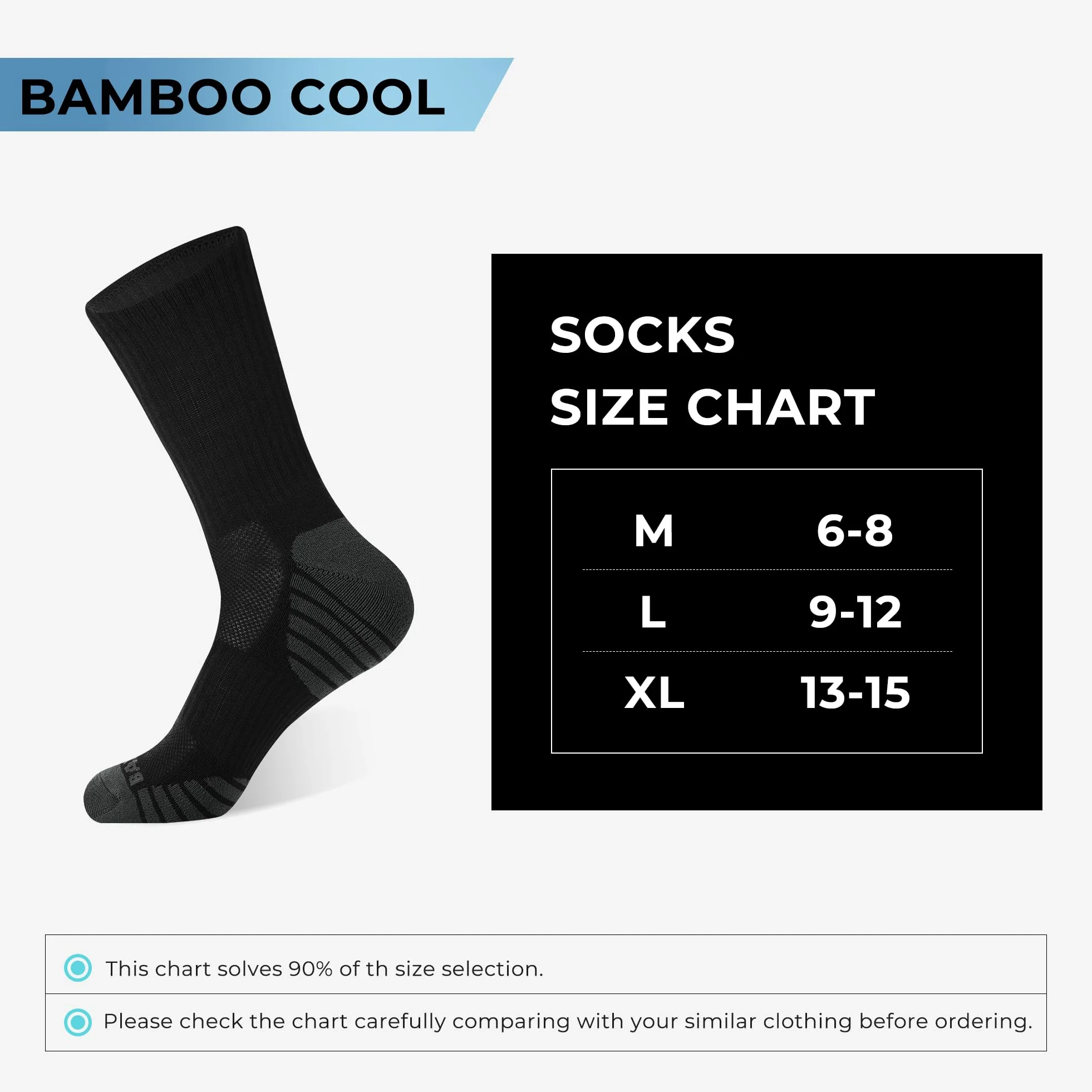 BAMBOO COOL Calcetines deportivos para hombre, para correr, acolchados, absorben la humedad, soporte de arco transpirable, paquete de 6