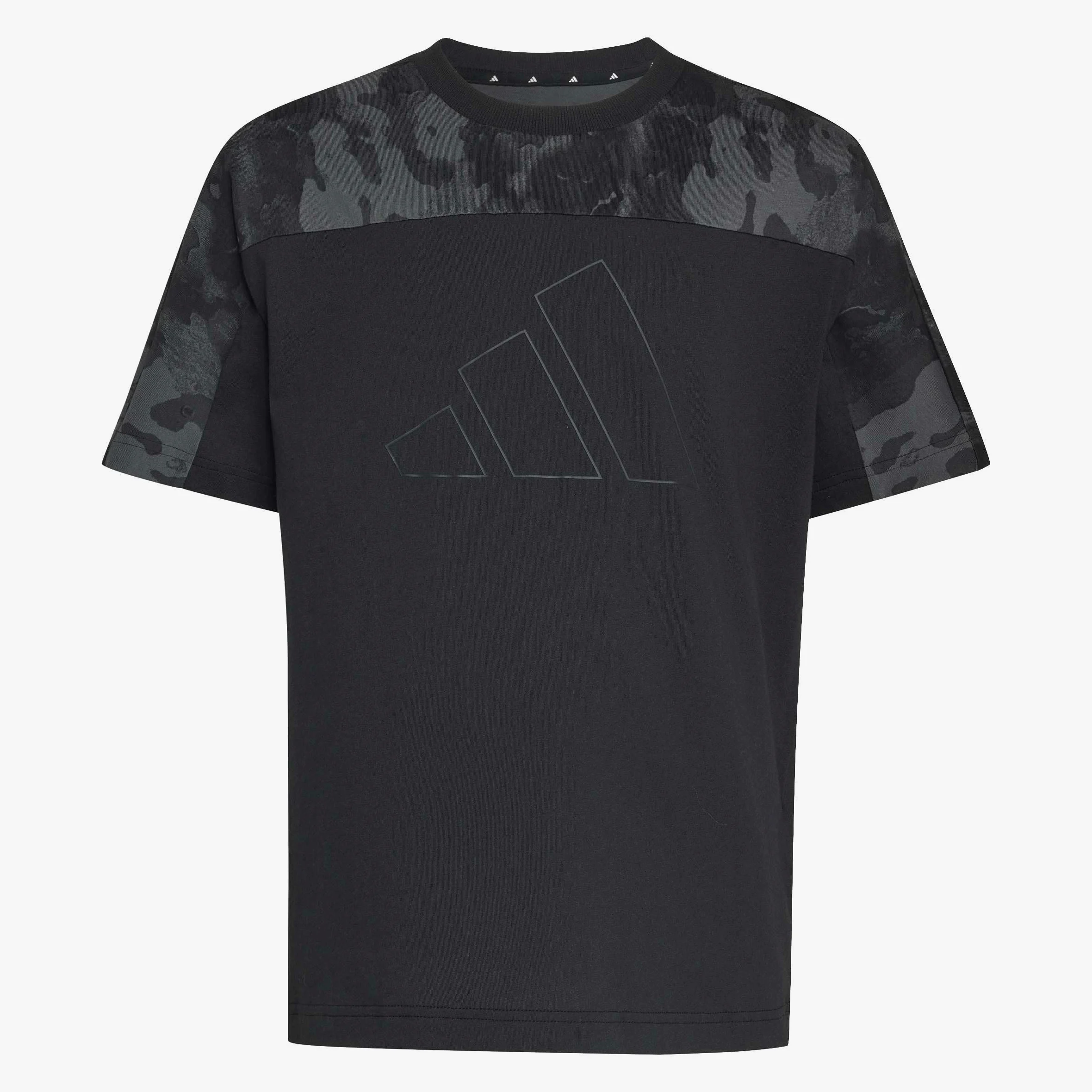 adidas Unisex niños Seasonal Essentials Camo Cotton Juniors Shirt, Black/Carbon, 15-16 Years