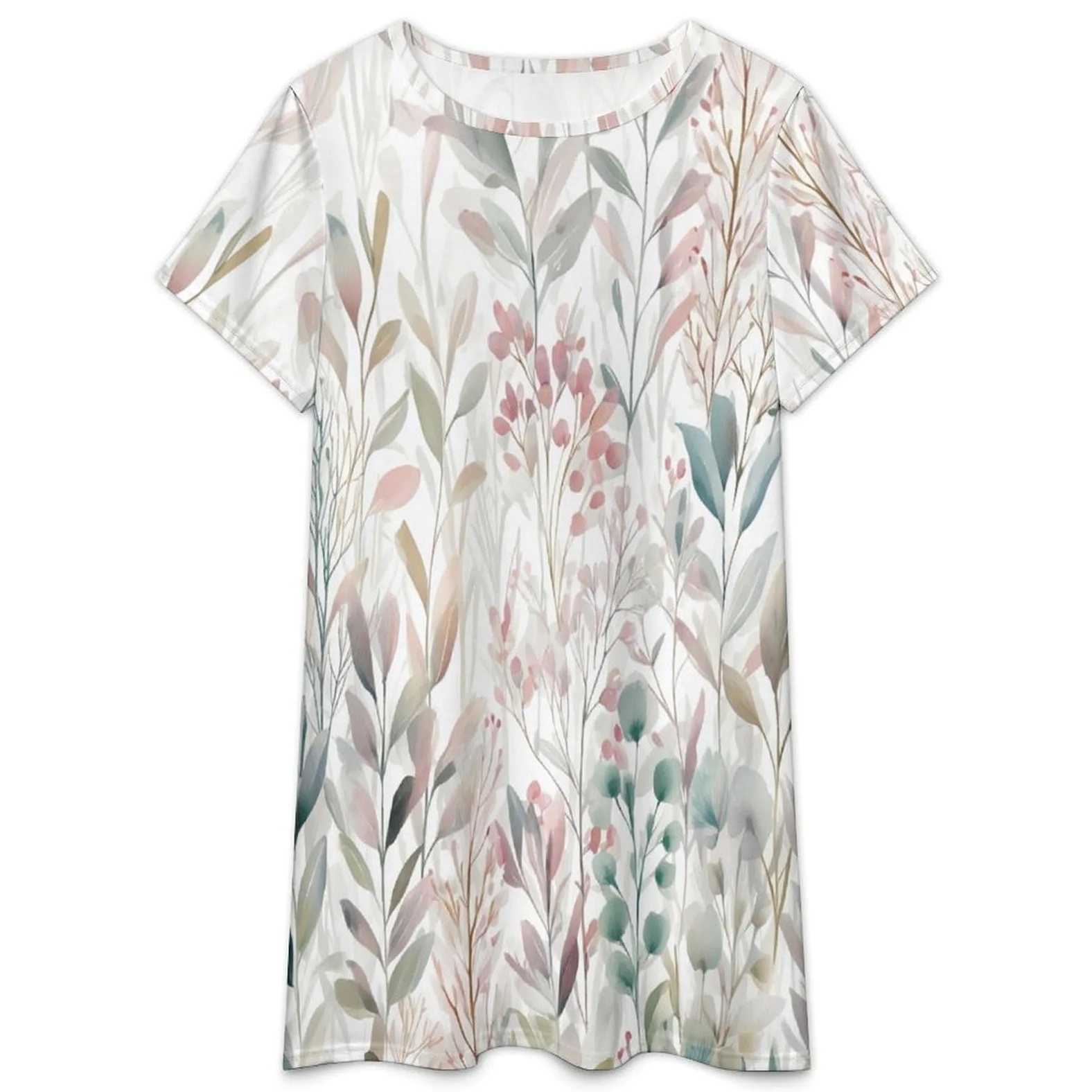 Camisones De Mujer - Hermosas Flores Silvestres Camisón De Manga Corta para Estar En Casa Tallas S-3Xl Holgado Largo Suave para El Verano.