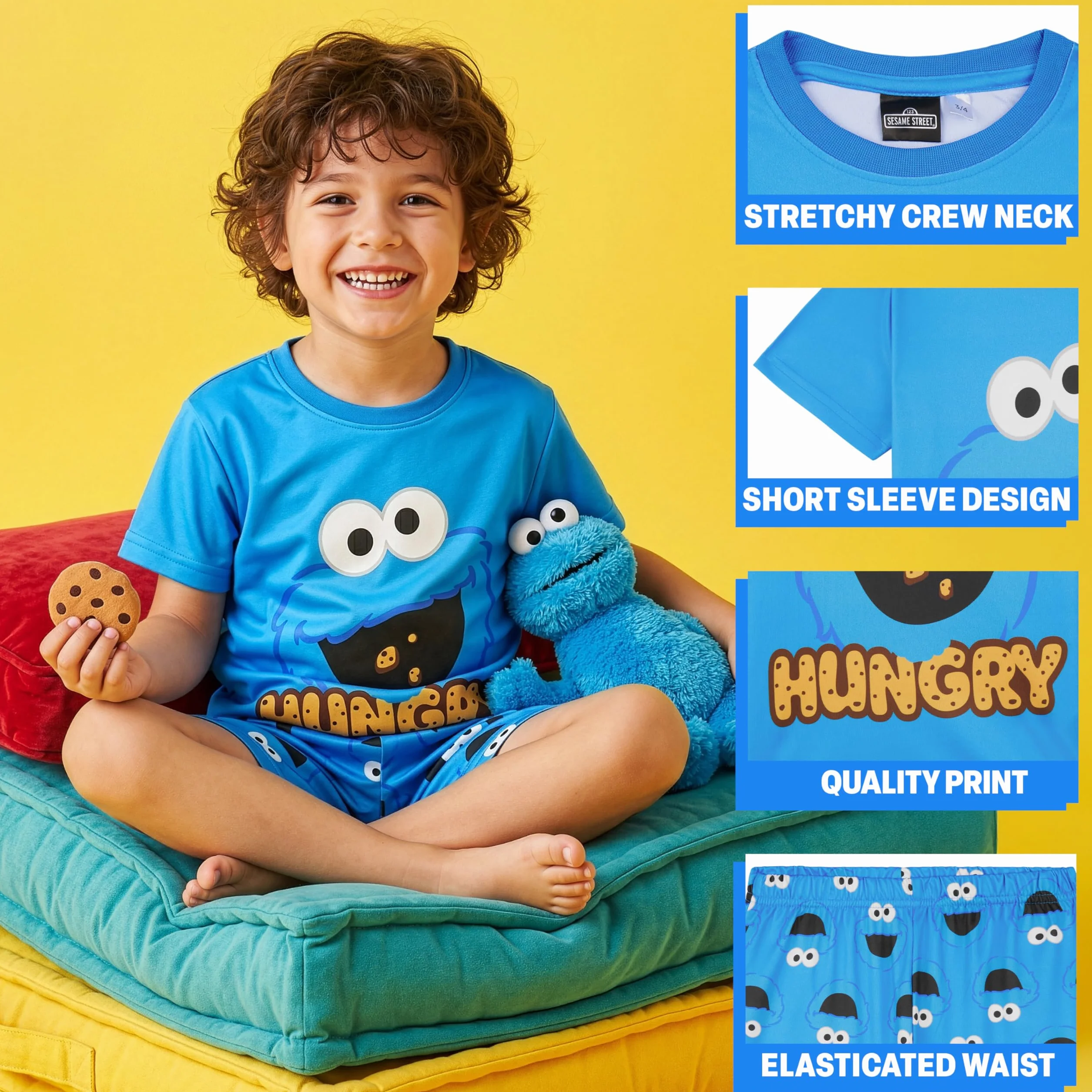Pijama Niño Barrio Sesamo 1-4 Años Conjunto Verano Corto Camiseta Manga Corta Shorts