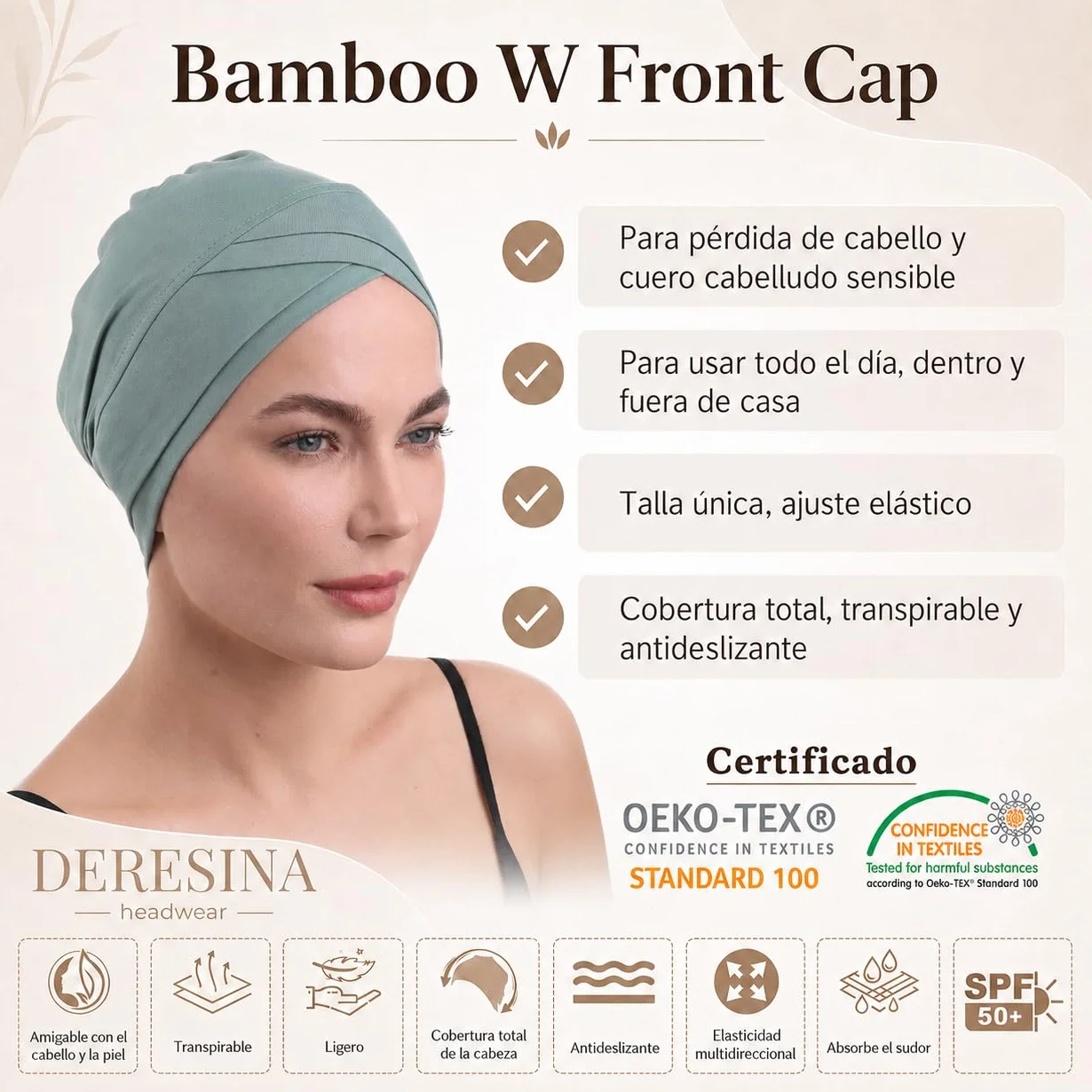 Deresina Gorro Quimioterapia Bambú Mujer Turbante Suave Transpirable Alopecia Caída Cabello