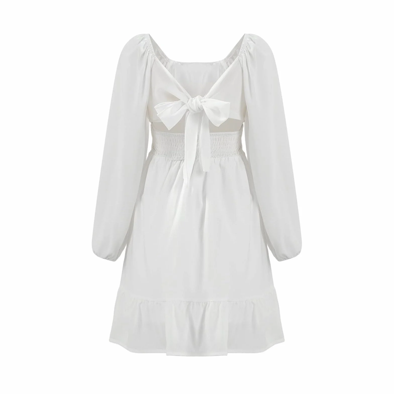 Vestido para niñas, cuello cuadrado, manga larga, acampanado, para verano, casual, cintura alta, plisado, con volantes, playa, vacaciones, boda