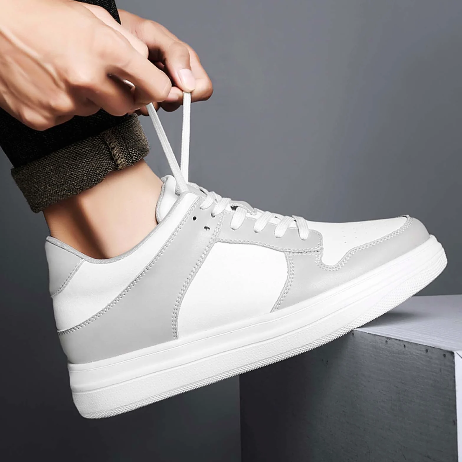 Elevator Zapatos Hombre Transpirable Zapatillas de Cuero Zapatos Casual Zapatos Blancos Zapatos de Senderismo Clásicos Zapatos con Cordones Cómodos Zapatillas Deportivas al Aire Libre para la