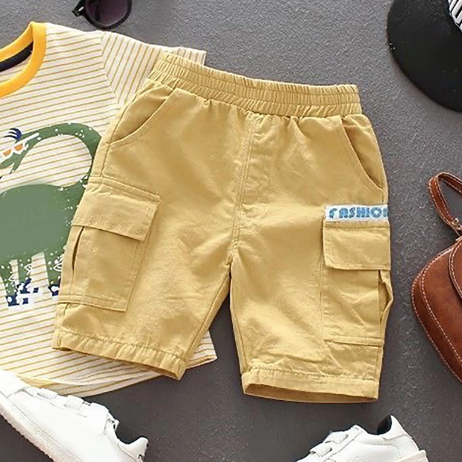Pantalones cortos para niño, ligeros, informales, para la escuela, para verano, cintura elástica, transpirables, cómodos, sin cierre