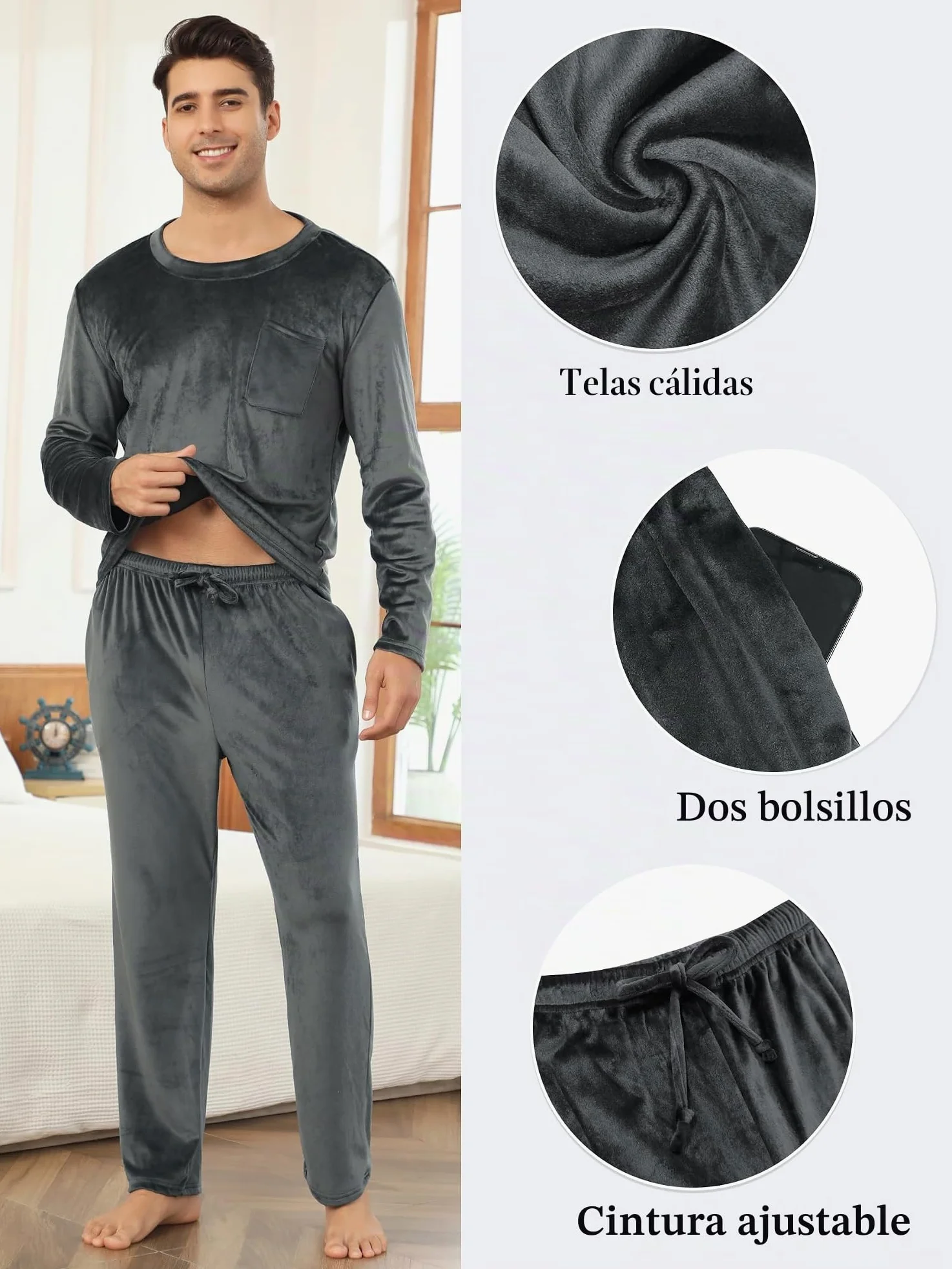 Vlazom Conjunto de Pijama de Invierno para Hombre - Pijama de Franela para casa S-XXL