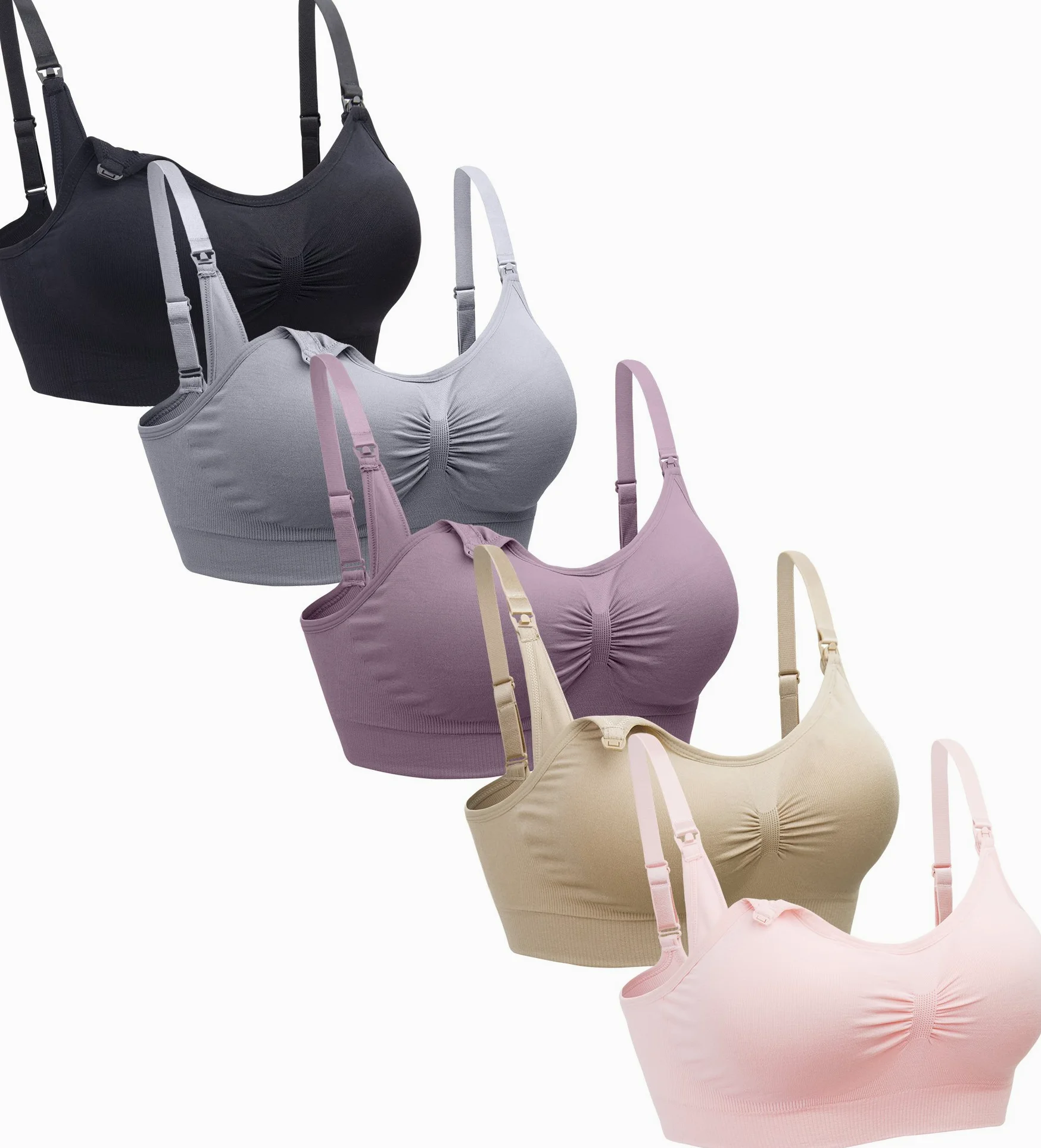 Suekaphin Paquete de 5 brasieres de lactancia sin varillas para mujer, sostén de maternidad para dormir