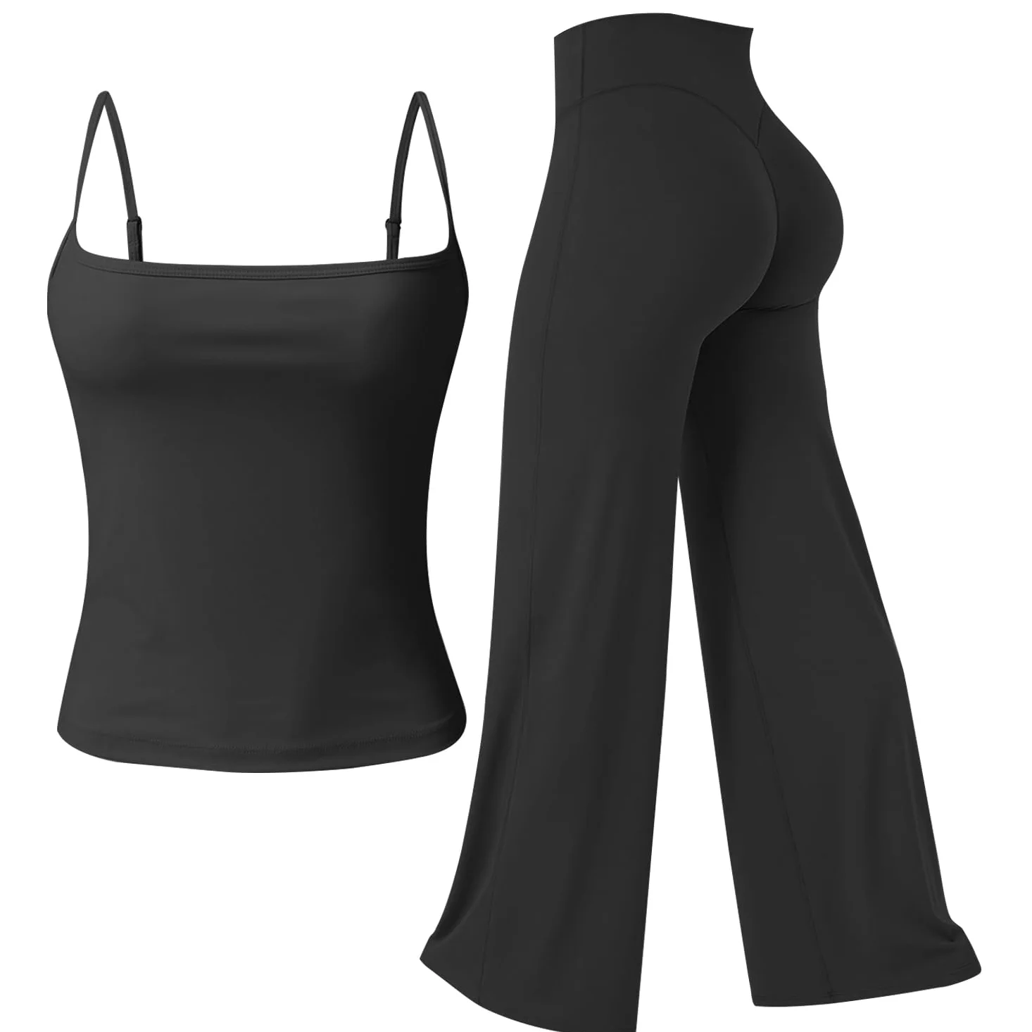 JN JANPRINT Conjunto de gimnasio para mujer, 2 piezas, cuello redondo, camiseta sin mangas, parte inferior de pierna recta, trajes de yoga
