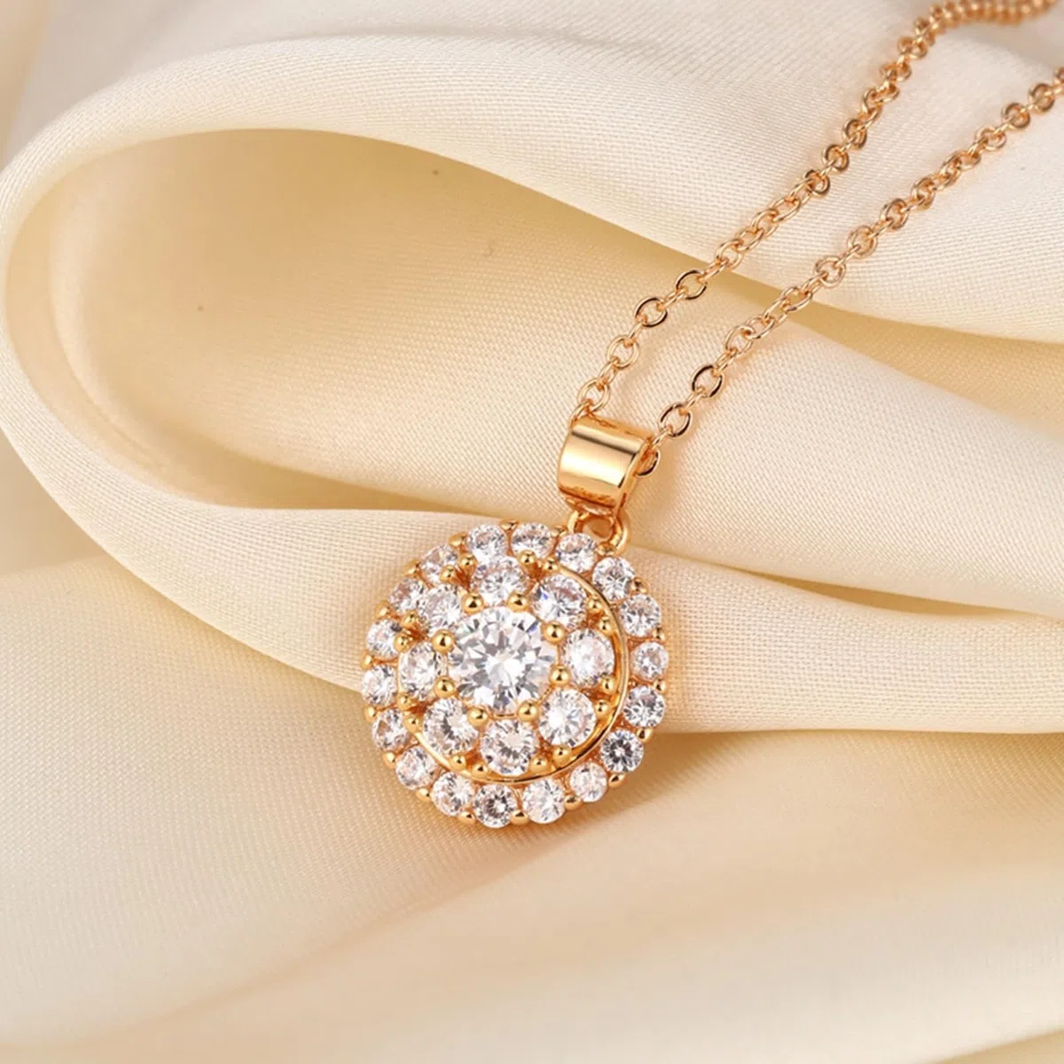 Collar de flores para mujer, oro amarillo de 14 quilates para mujer, colgante de flor, collar con colgante de diamante de laboratorio para ella