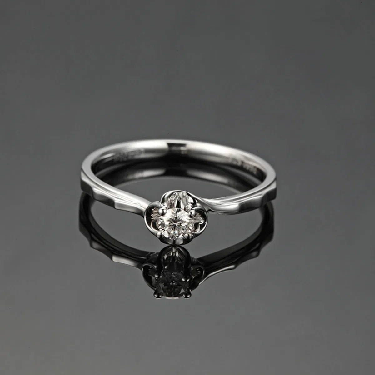 Anillo Mujer Compromiso Diamante, Anillo Mujer Noviazgo Plata Platino Pt950 0.12Ct Blanco Forma Redonda Brillante Ajuste Cómodo