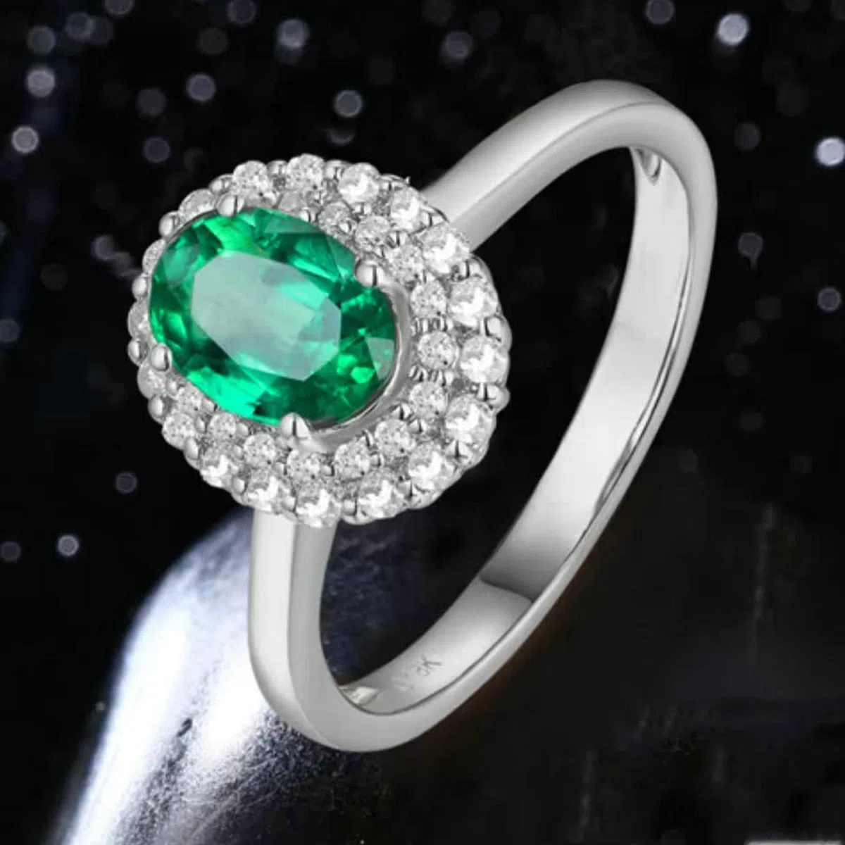 Anillo de compromiso de platino para mujer, anillos de boda de aniversario para ella con esmeralda ovalada de 1 ct y moissanita de 0,25 quilates, tamaño H 1/2-V 1/2