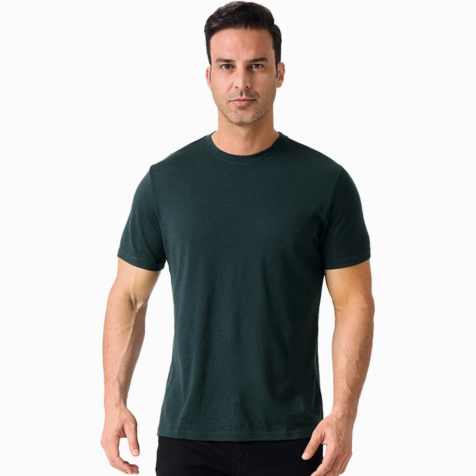 Merino Protect Camisetas de lana merino 100 % para hombre, resistentes al olor, capa base, ligera, para senderismo, viajes, camiseta interior suave, Verde oscuro, XX-Large