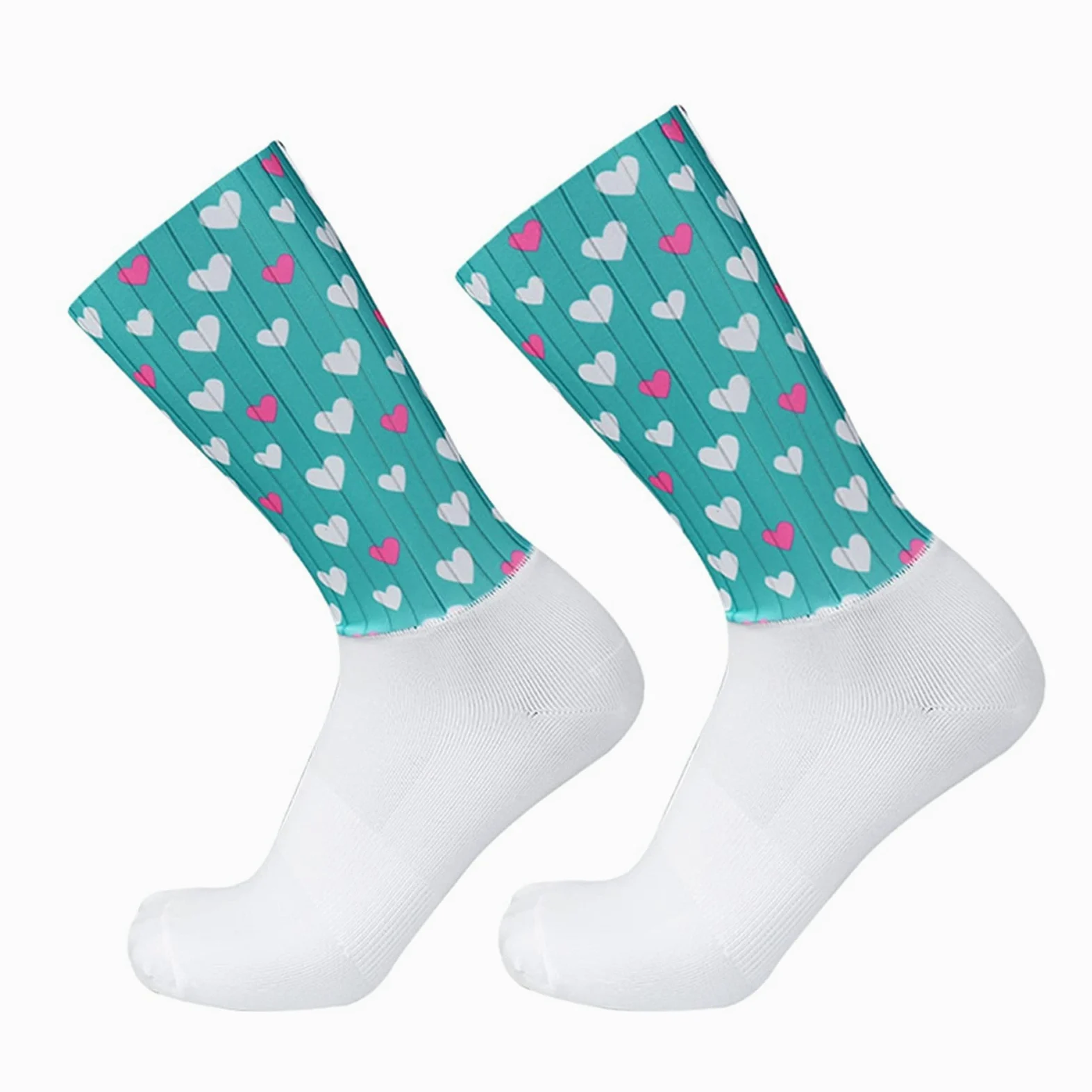 Calcetines de Ciclismo Antideslizante Silicone Pro Competición Aero Sports Bike Cocks Summer Cool Hombres Mujeres Baloncesto Calcetines (Color : Love, Size : One Size)