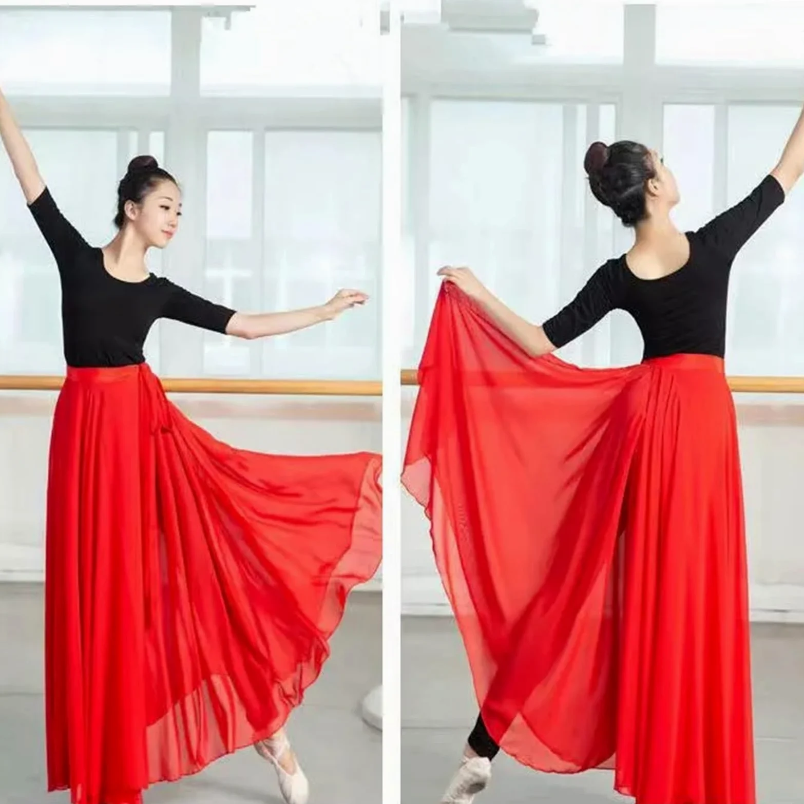 Faldas largas Elegantes de Gasa Morada con Cordones for Danza del Vientre for Mujer, for Ballet, clásica, práctica y espectáculos para Baile(Grey,S)