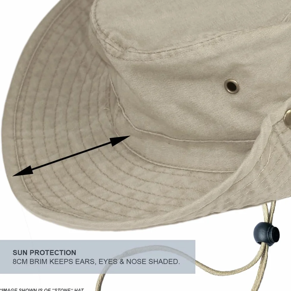 TOSKATOK UPF 50 + Boys Kids Safari Outback Sombrero de protección Solar de algodón Estilo Australiano con ala Ancha, Correa de Barbilla Desmontable, Botones Laterales y Rejillas de ventilación