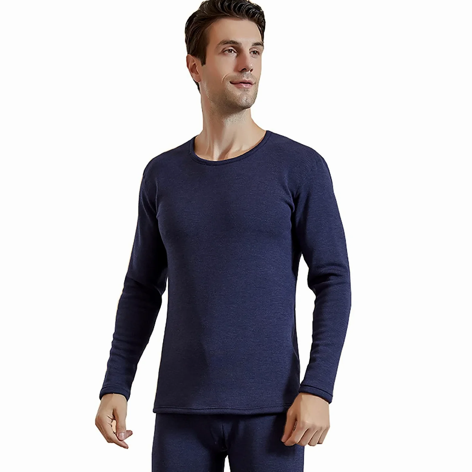 WHSPORT Ropa Interior Térmica Hombre, Camiseta Térmica Funcional Conjuntos Térmicos Termo Invierno Otoño ​con Muy Elástica para Running ​Esquí Montaña Ciclismo (Color : Navy Blue, Size : XL)