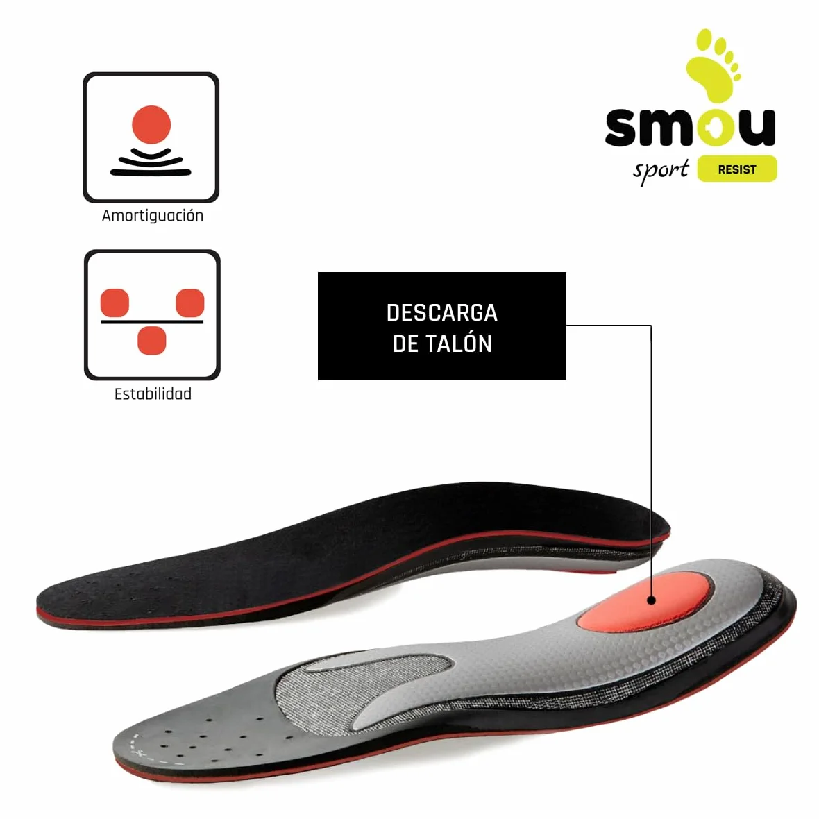 SMOU SPORT RESIST Plantillas gel Mujer y Hombre | Soporte del Arco | Absorción de impactos | Alivio Metatarsal y Talón | Amortiguación | Para Zapatillas Deportivas (37-38 EU)