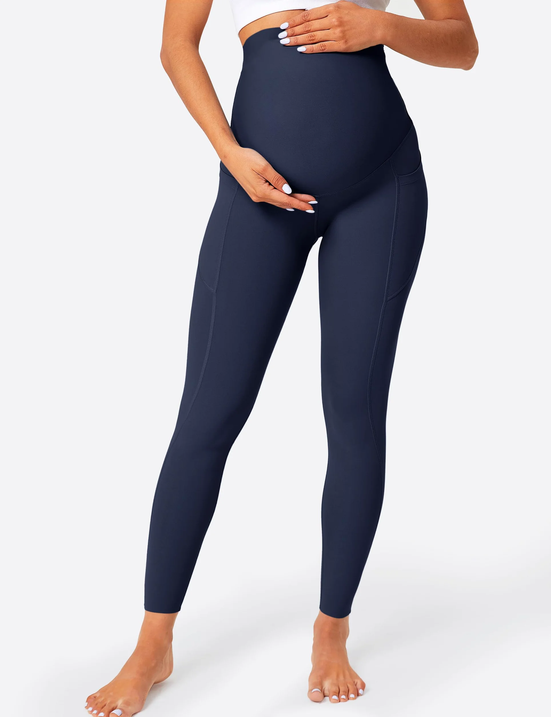 BAYDI Leggings de maternidad para mujer con bolsillos, opacos, largos, de cintura alta, pantalones de maternidad, suaves, elásticos, pantalones de embarazo