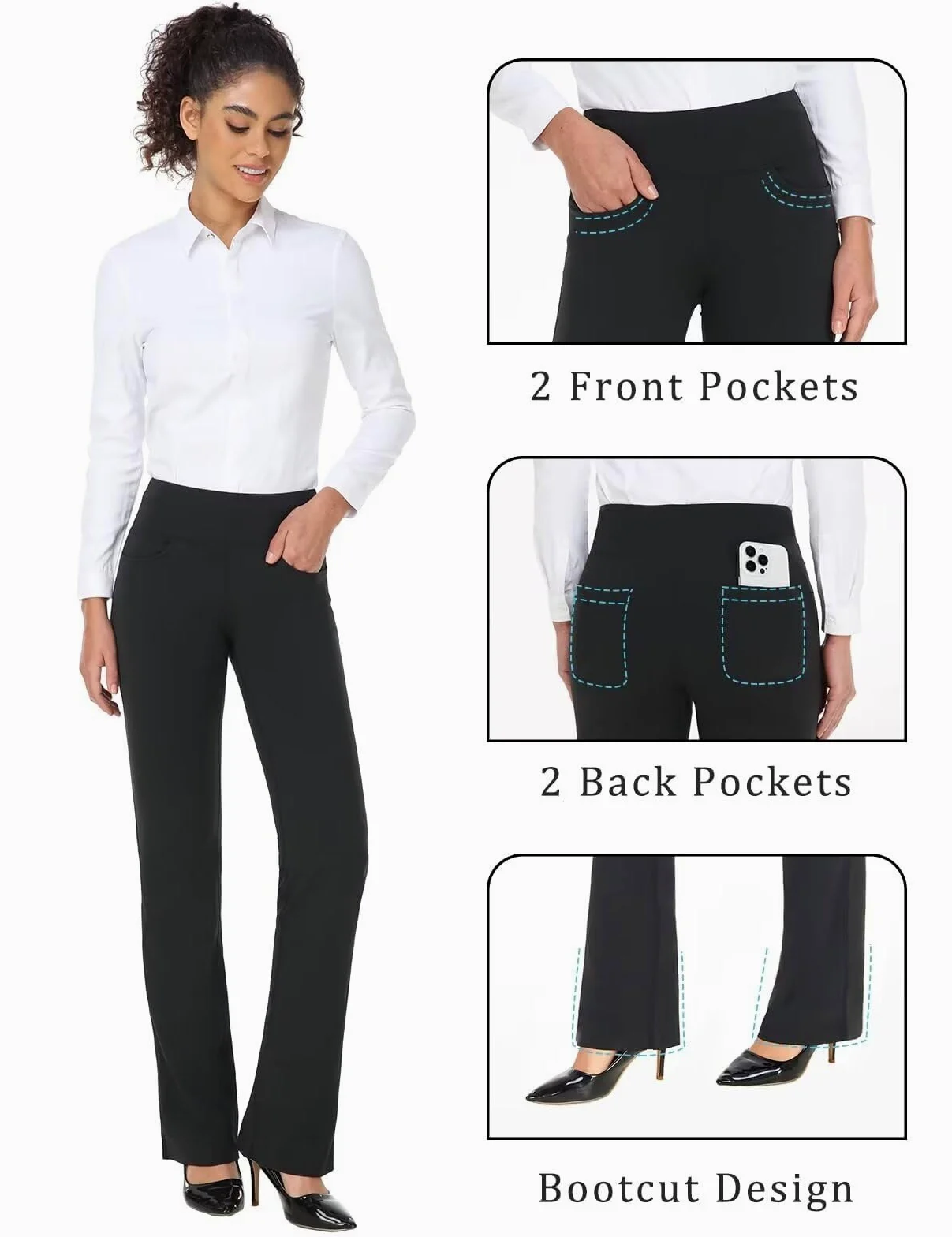 Safort Pantalones de Yoga para Mujer con Espalda en V, Pantalones Largos Acampanados con 4 Bolsillos, Cintura Alta, Pantalones elásticos para Correr