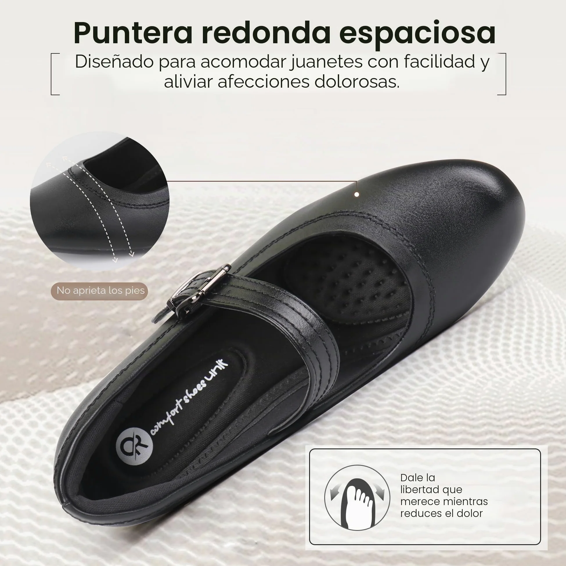 Ortho + Rest Zapatos Mary Janes para juanetes Zapatos ortopédicos de Vestir Tacones Bajos y Gruesos Bombas de Trabajo