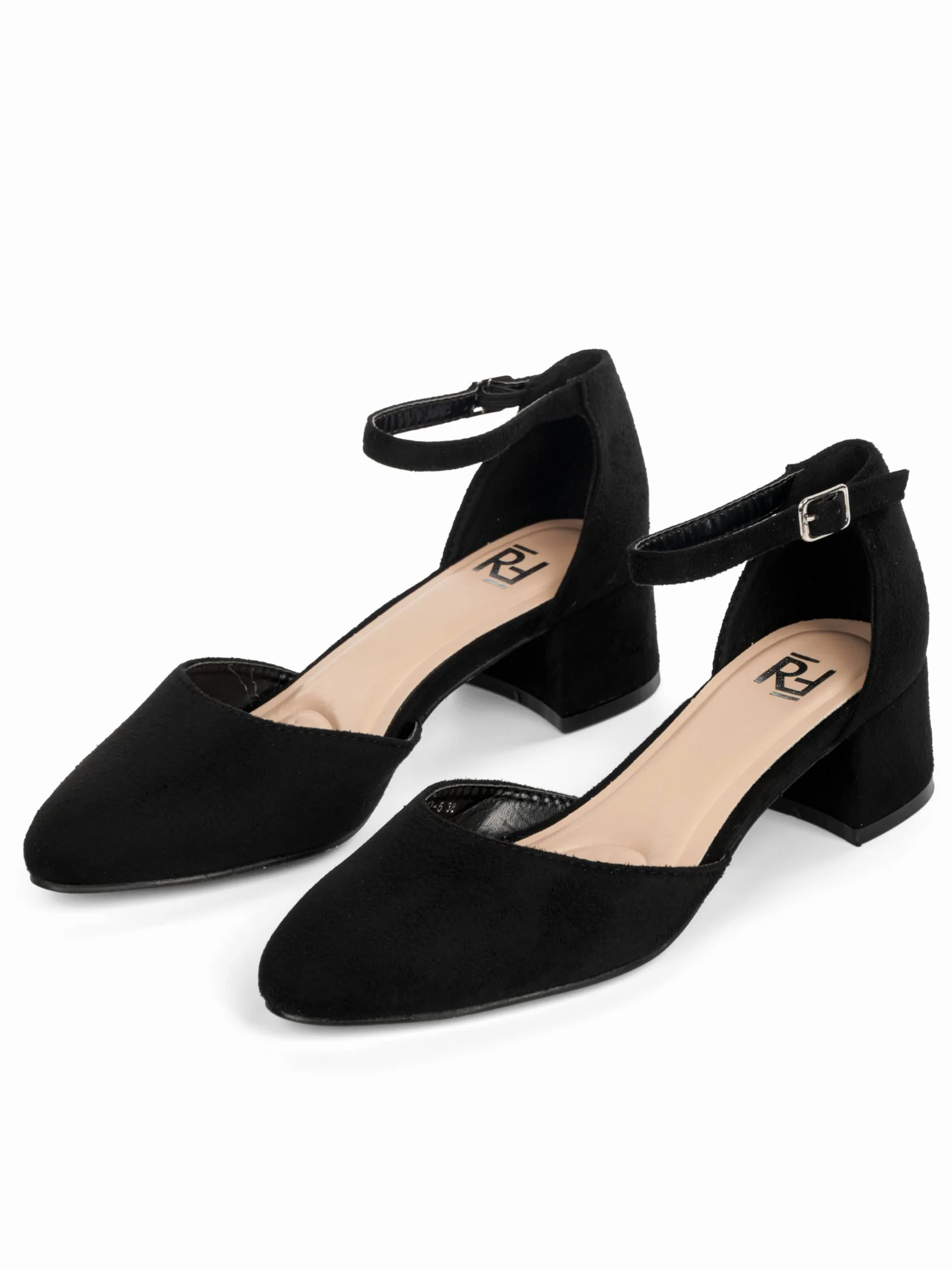 Tacones, Zapatos de Tacón Mujer, 4 cm Tacón Bloque, Negro/Beige, Piel sintética/Microfibra, 12692