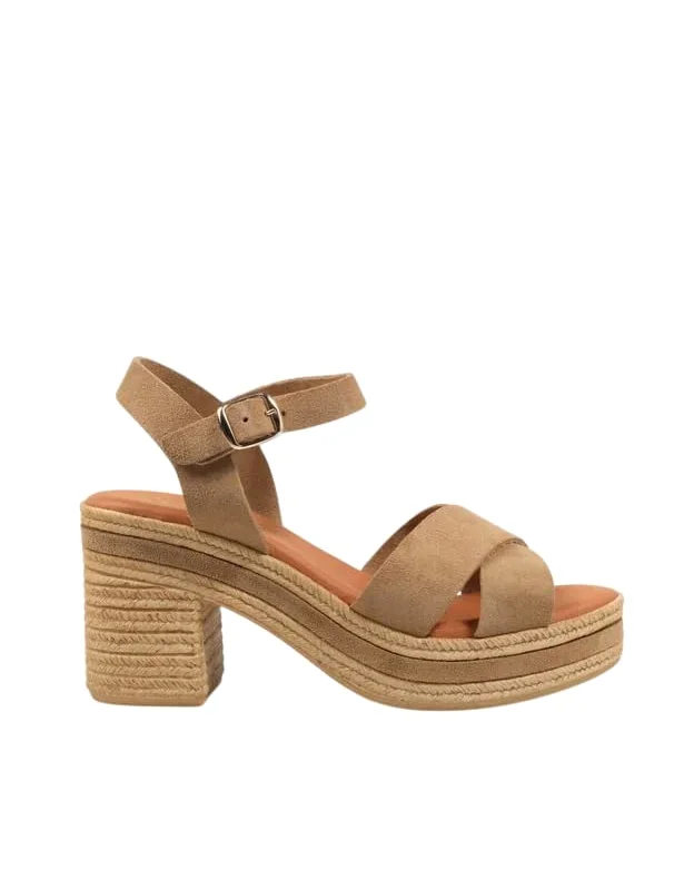 REBECA HOPE Sandalias de Tacón Ancho para Mujer con Plataforma, Color Beige, Tacón Cómodo para Fiesta, Boda, Oficina y Eventos, Modelo VERAZ 90779