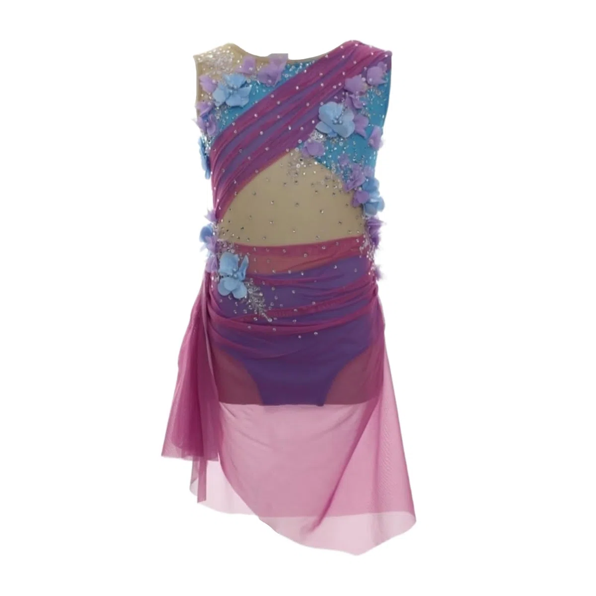 Vestido de danza lírica con flores y pedrería mujer y adolescente