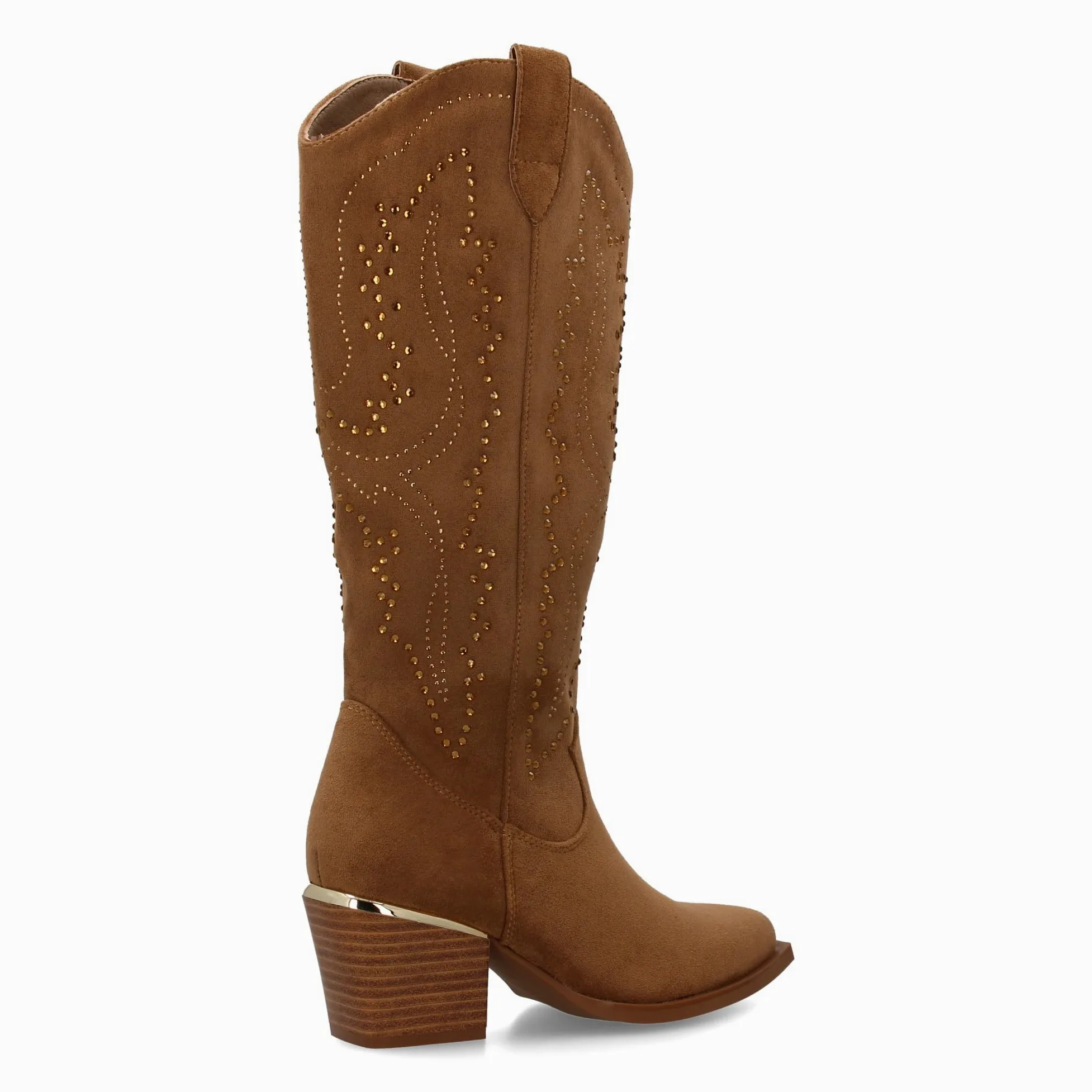 Botas de Mujer con Diseno de Brillantes en la Cana, Tacon Cubano de 6cm. Estilo Cowboy con Cierre de Cremallera.