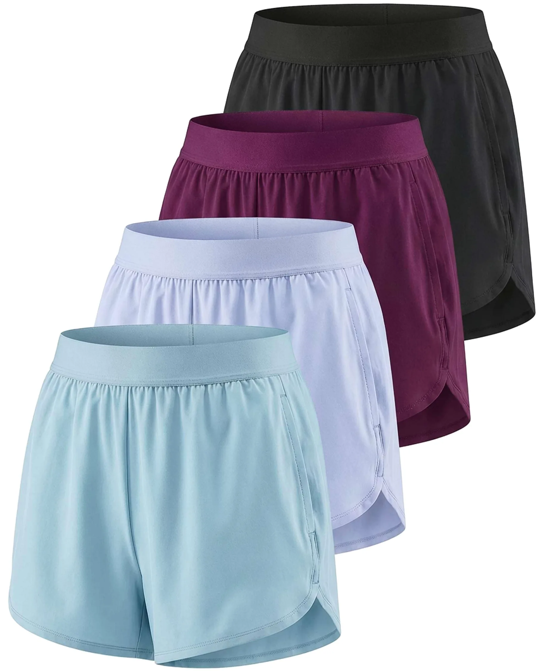 Real Essentials Paquete de 4: pantalones cortos deportivos de 7,6 cm para mujer, con bolsillos, para gimnasio, entrenamiento, baloncesto, deportes