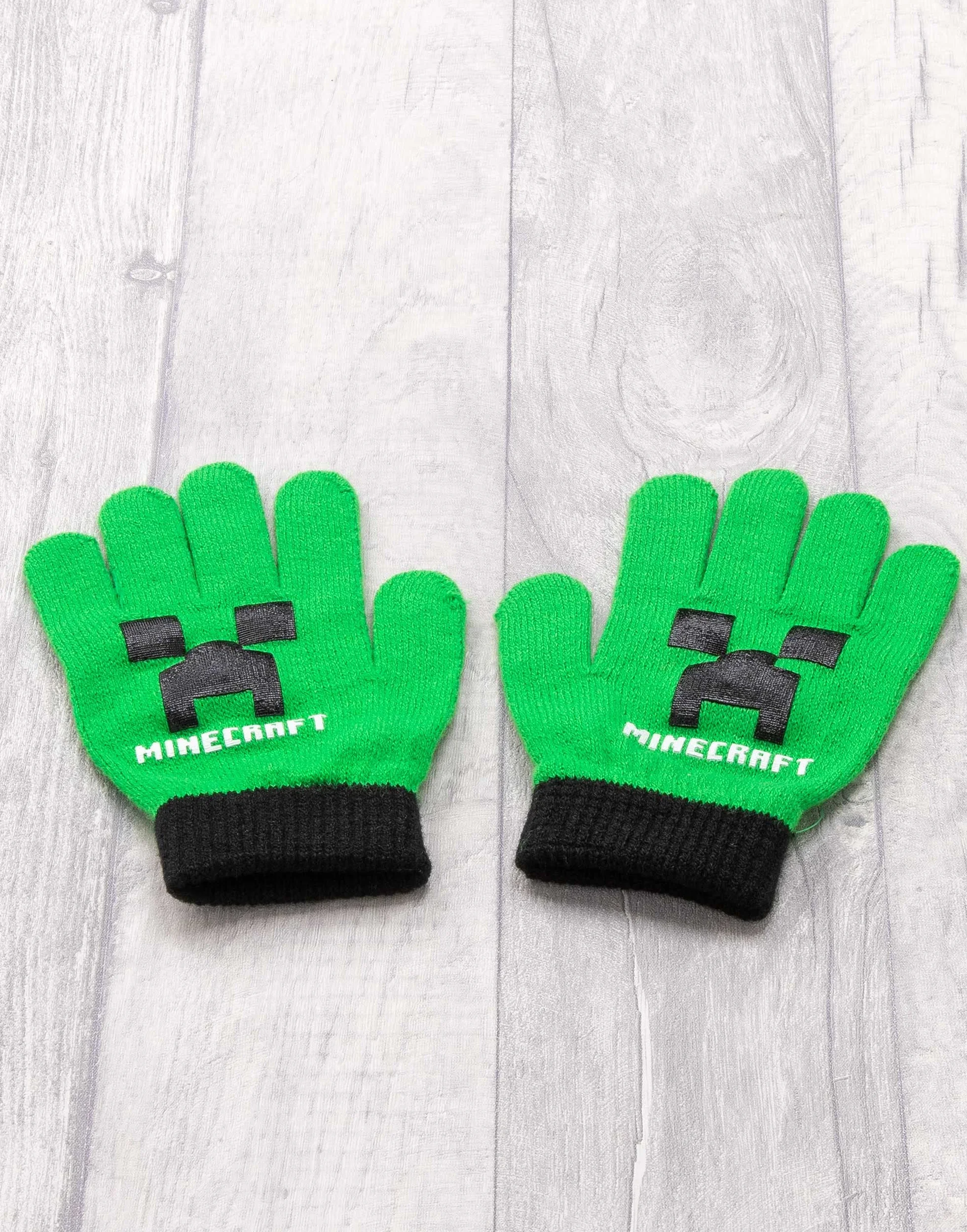 Minecraft Kids Bobble Hat Gloves Set Creeper - Gorro de punto para gamer, talla única, Negro, talla única