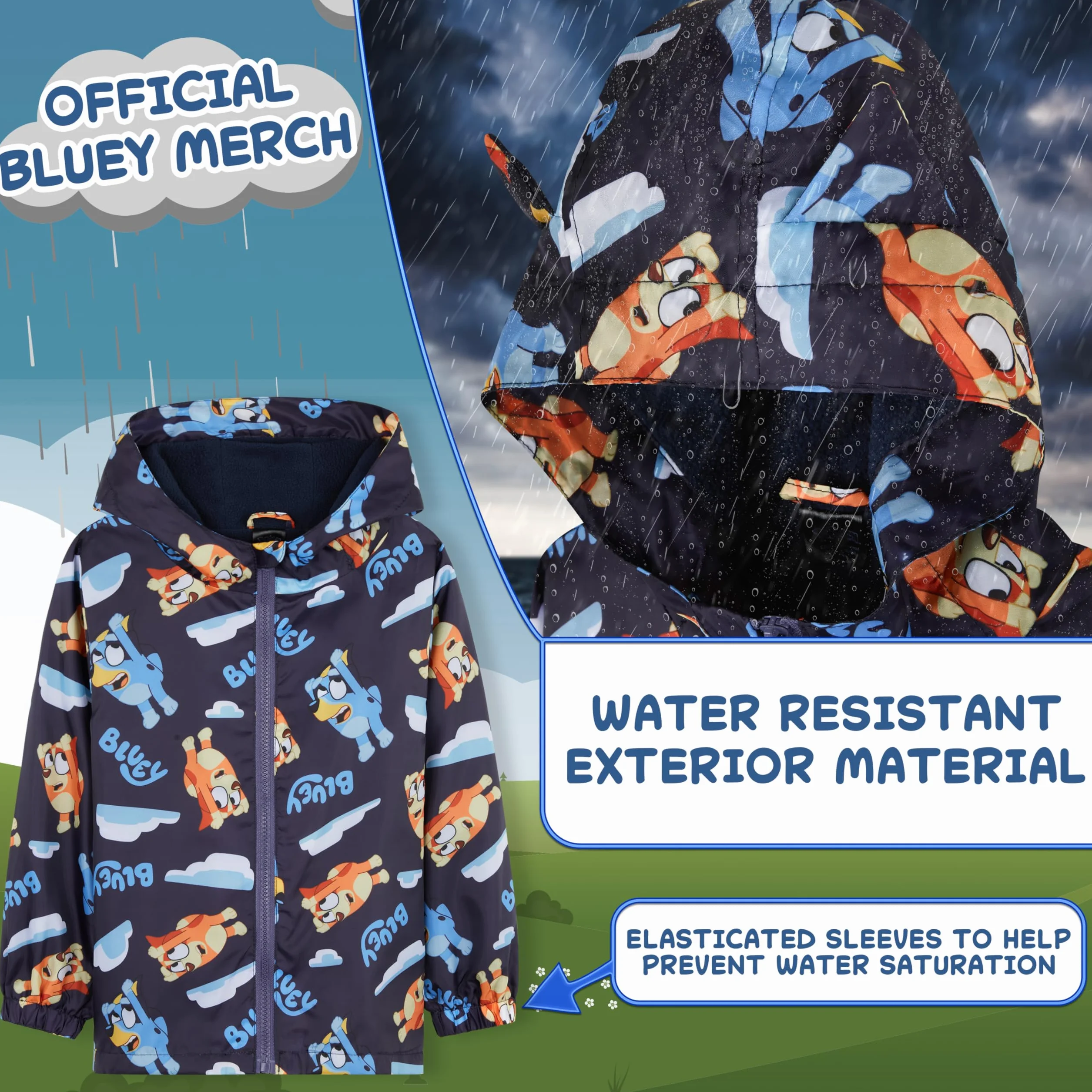 Bluey Chubasquero para Niñas, Poncho Impermeable con Capucha y Bolsillos