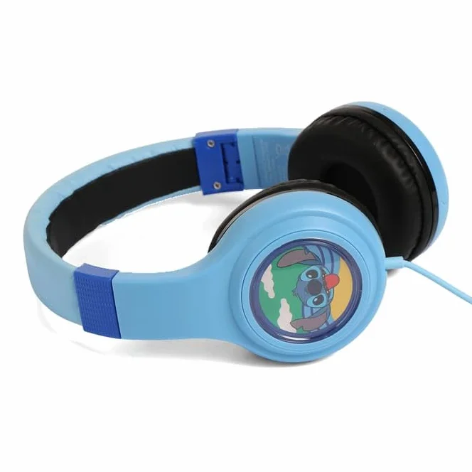 Disney Classics Stitch - Auriculares estéreo para niños, control de volumen seguro, súper cómodos, color azul claro
