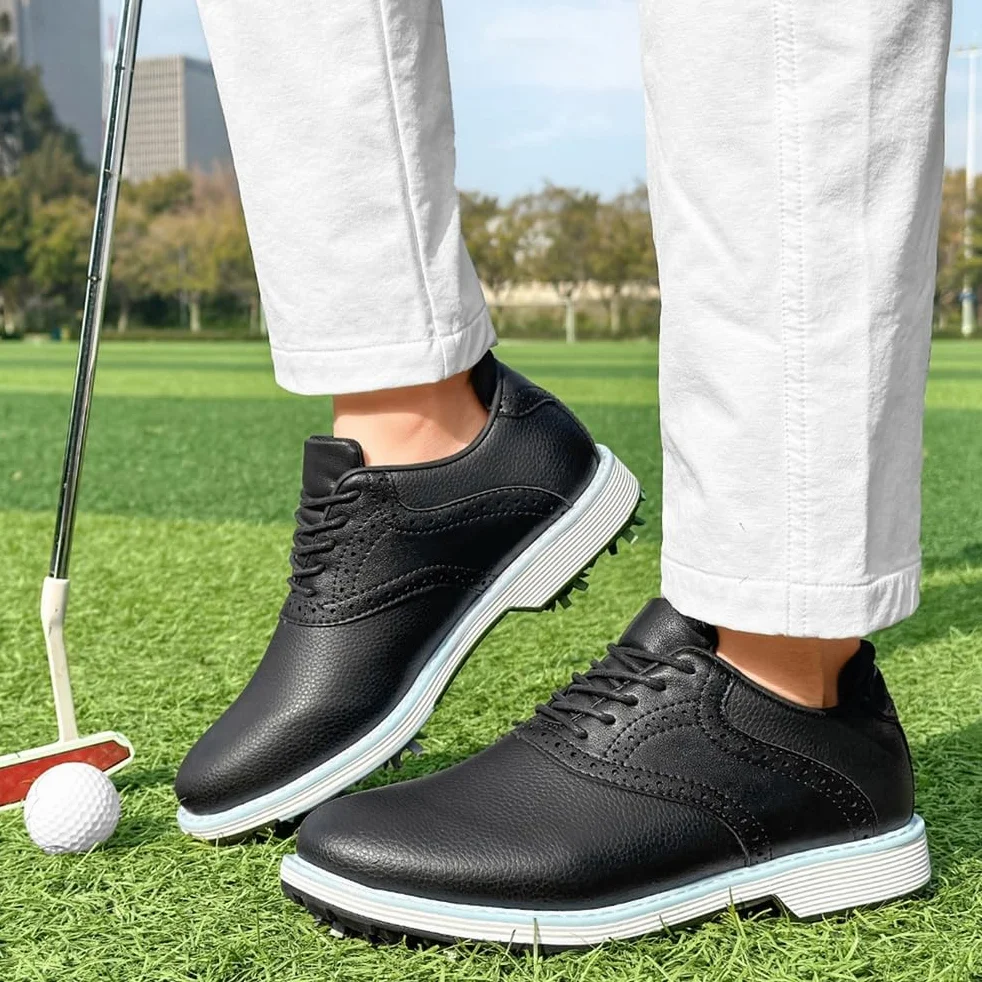 SDEQA Zapatos de Golf Impermeables para Mujer con 9 Clavos Cuero, Zapatillas de Golf para golfistas, Talla Grande