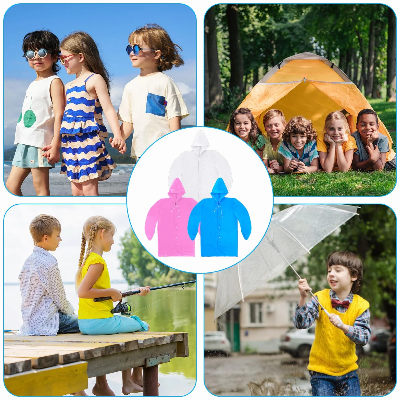ZOCONE 3 Piezas Chubasquero Niño Reutilizable Poncho Impermeable Niño con Capucha y Botón, EVA Poncho Lluvia Capa de Chuva Criança Chubasquero Impermeable para Viajes, Senderismo, Camping