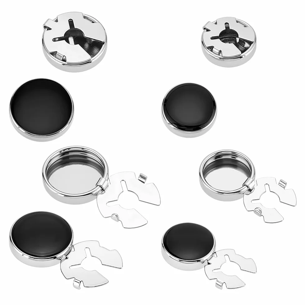 4 piezas de 2 estilos cubiertas de botones para camisas de hombre, gemelos redondos planos de latón negro puños de camisa herrajes para accesorios de ropa