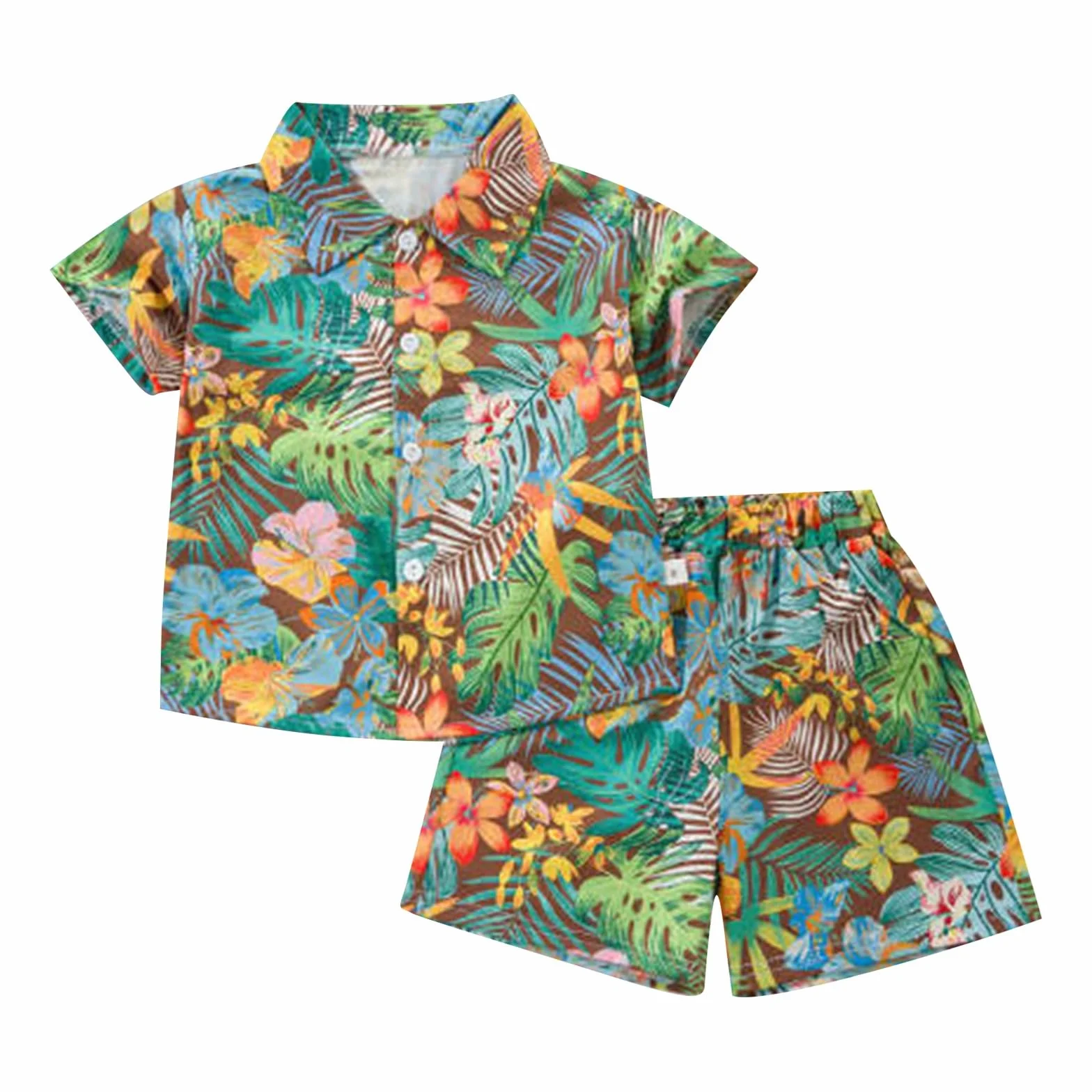 Niño Camisa Hawaiana y Pantalones Cortos Conjunto Coco Árbol Imprimir Verano Trajes de manga corta niños Botón Abajo Camisas 2026