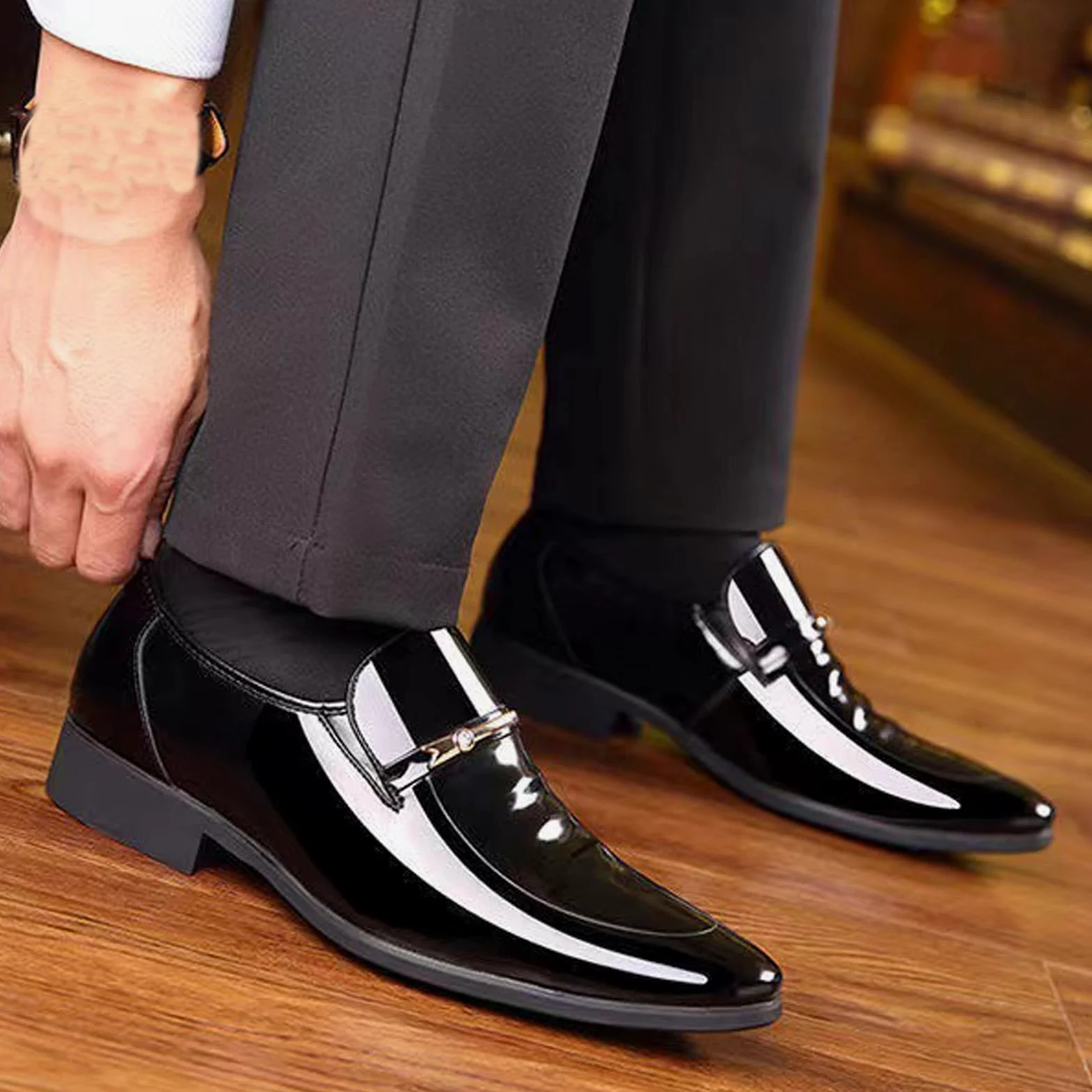 Negocios Casual Slip En Mocasines Charol Cuero Formal Oxford Vestido Zapatos Esmoquin Boda Zapato De Los Hombres
