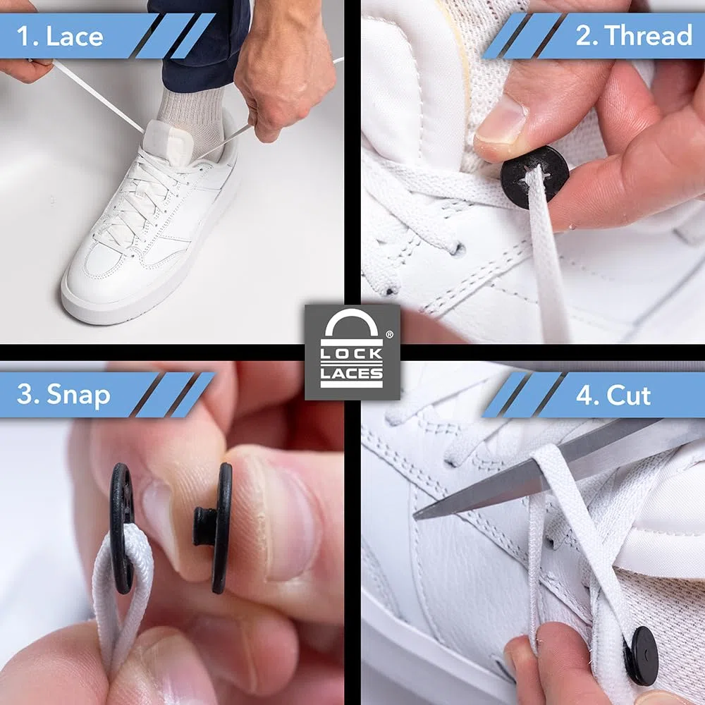 Lock Laces Cordones planos elásticos sin atar, elegantes que no se ven para zapatos casuales y de moda, talla única, fáciles de instalar