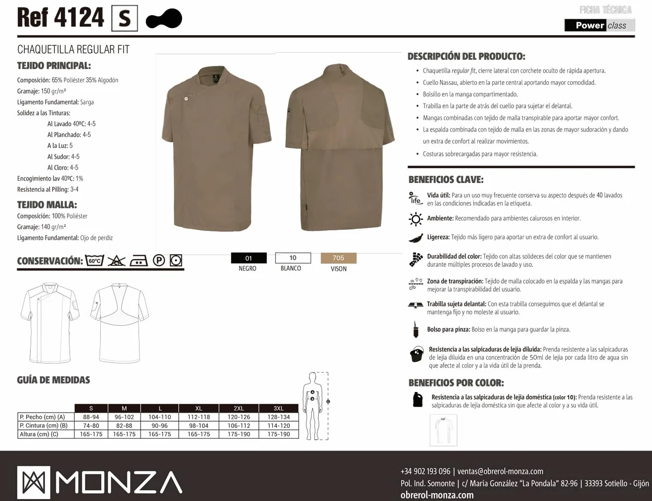 Chaqueta Hostelería Unisex De Manga Corta. Chaquetilla de Cocina Unisex con Manga Corta con Corchetes de diseño Growing Fit. Ropa Cocina/Cocinero/Cocinera/Chef. Ref: 4124