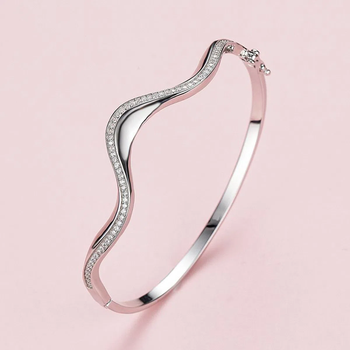 Pulseras de la amistad onduladas para mujer con diamantes creados, pulsera de platino para ella, oro blanco de 9/14/18 quilates y PT950